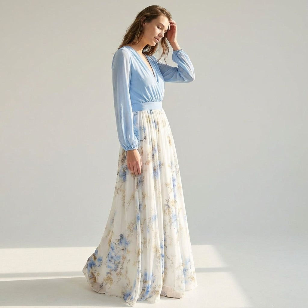 Clara Velle | Women's Floral Maxi Dress Light Blue