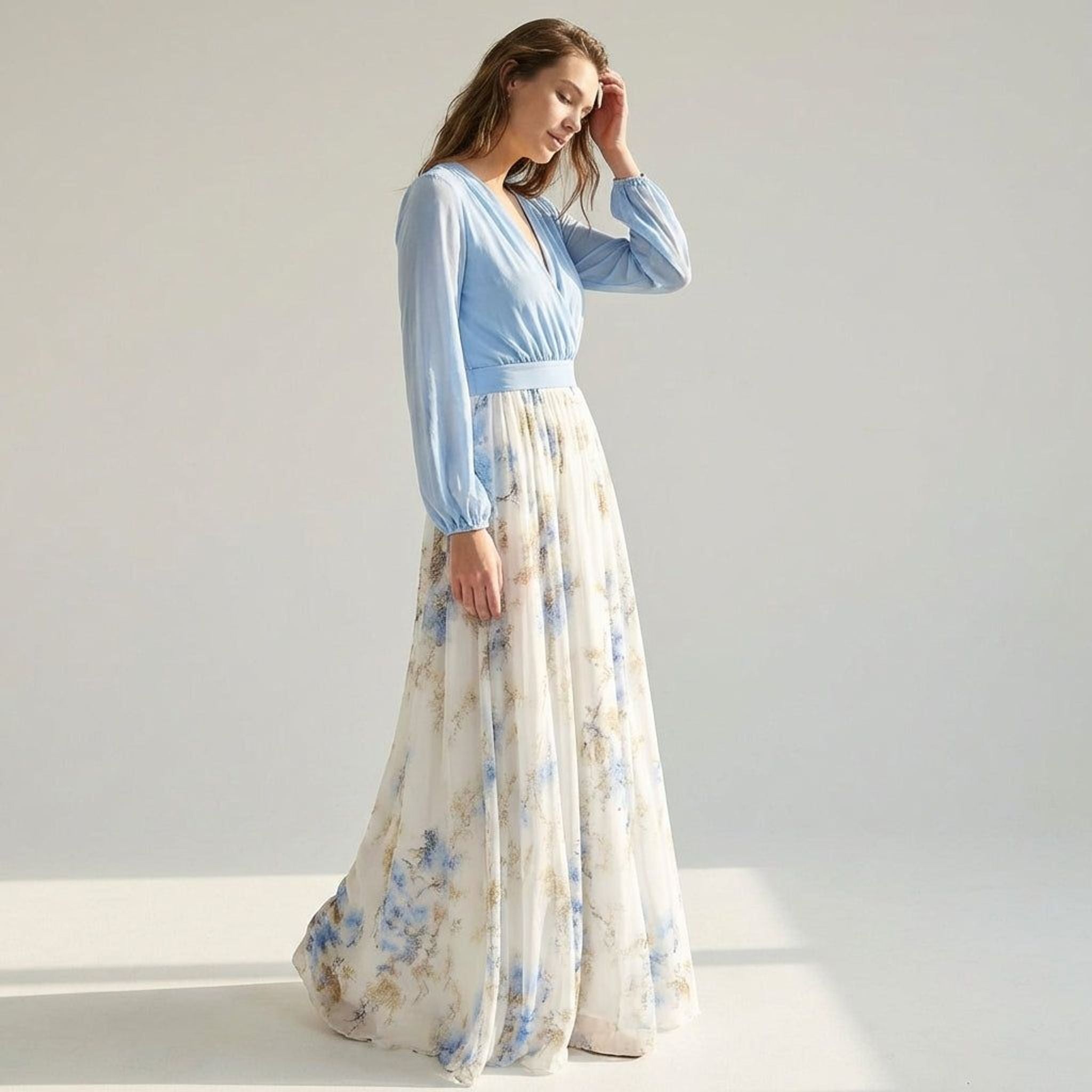 Clara Velle | Women's Floral Maxi Dress Light Blue