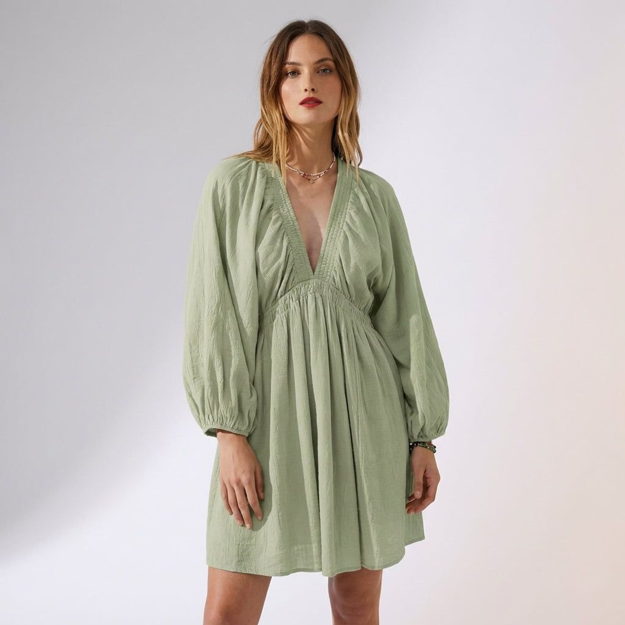 Elena Voss | Women's V-Neck Long Sleeve Mini Dress