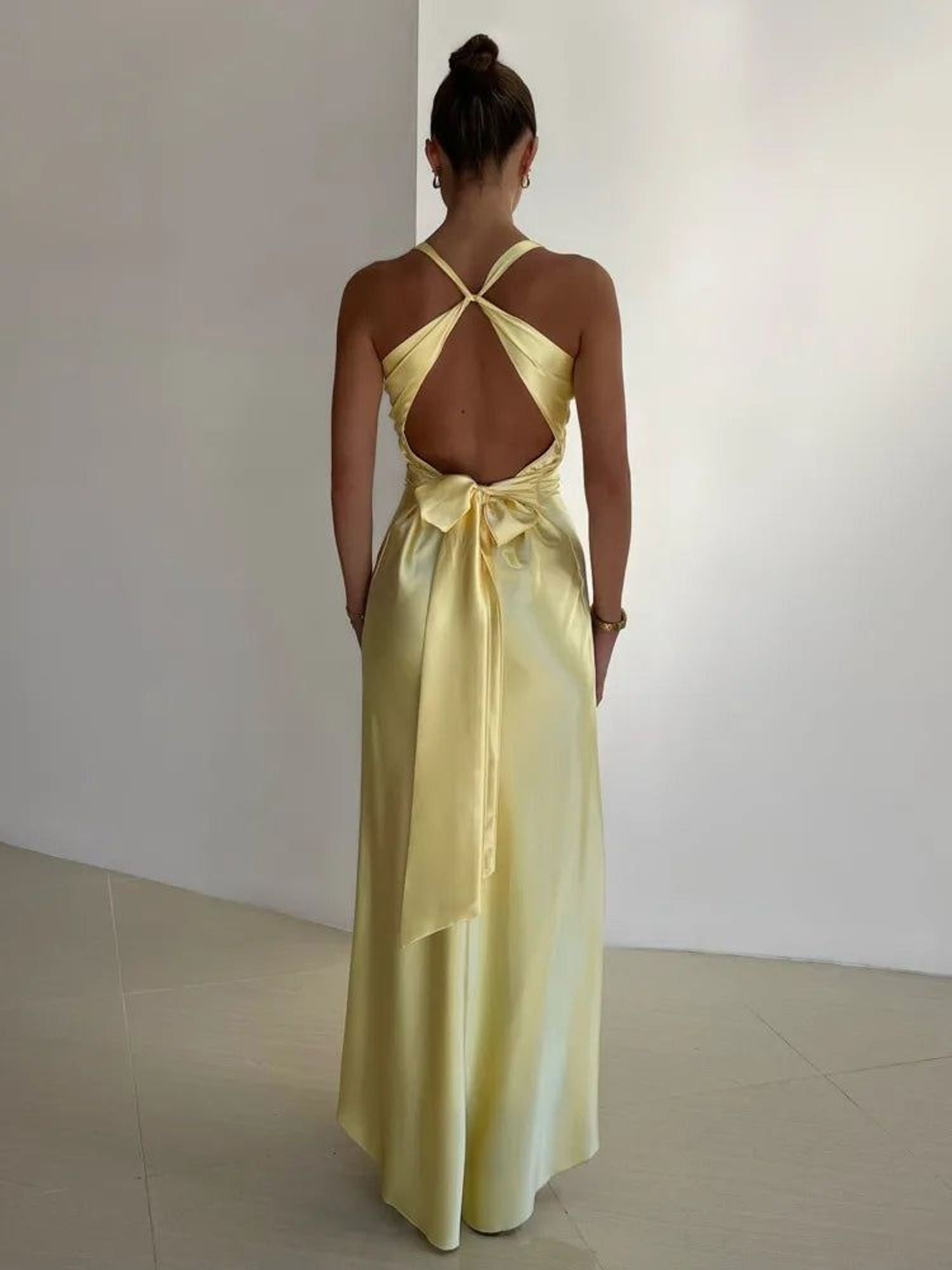 Elodie Verin | Women's Satin Halter Maxi Dress