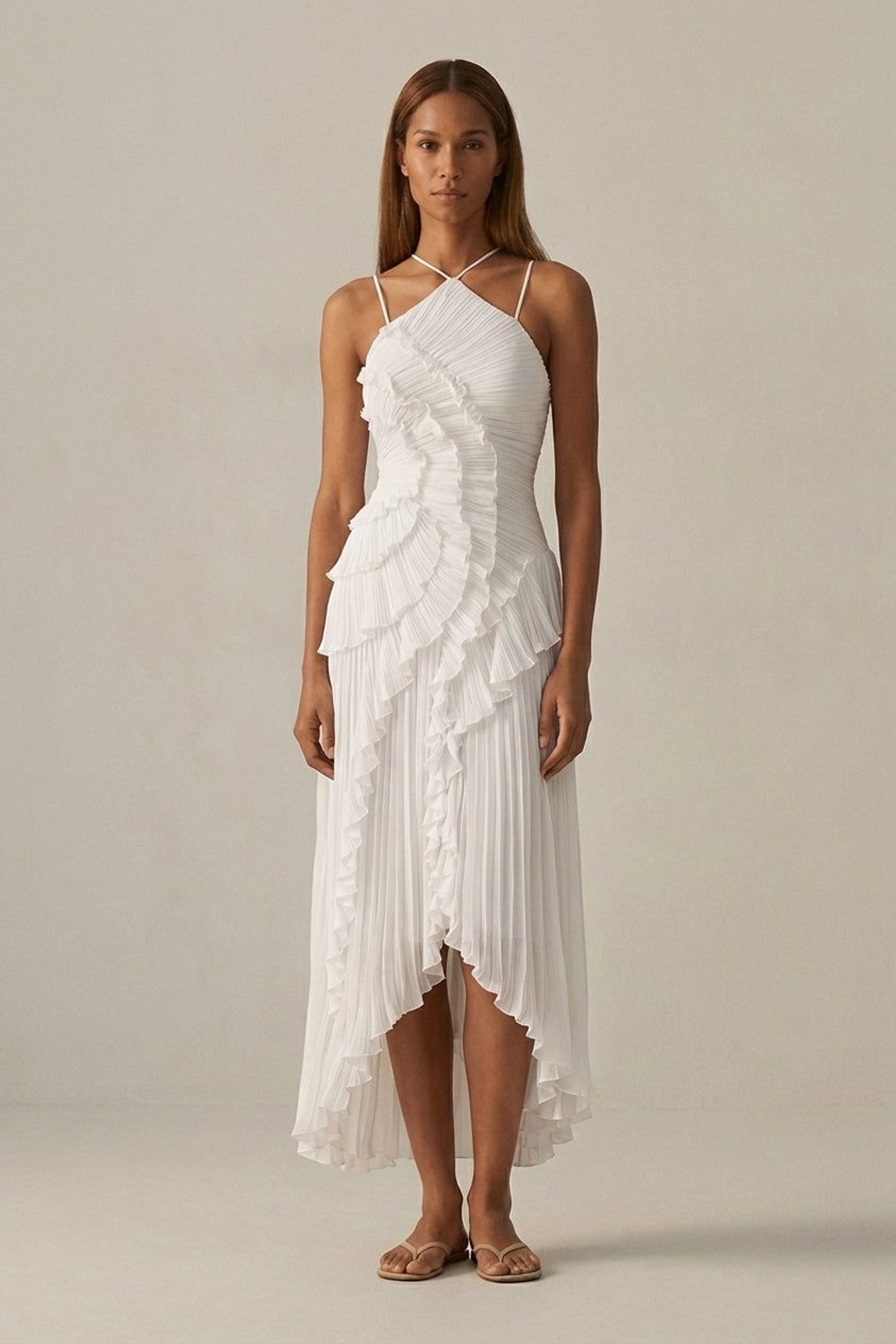Elodie Varn | Women's Halter Ruffled Maxi Dress