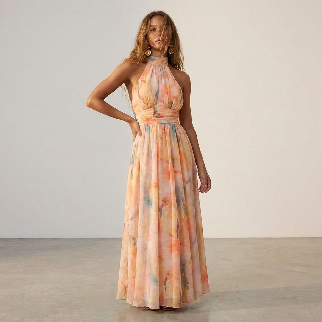 Elodie Vant | Women's Backless Maxi Dress Peach