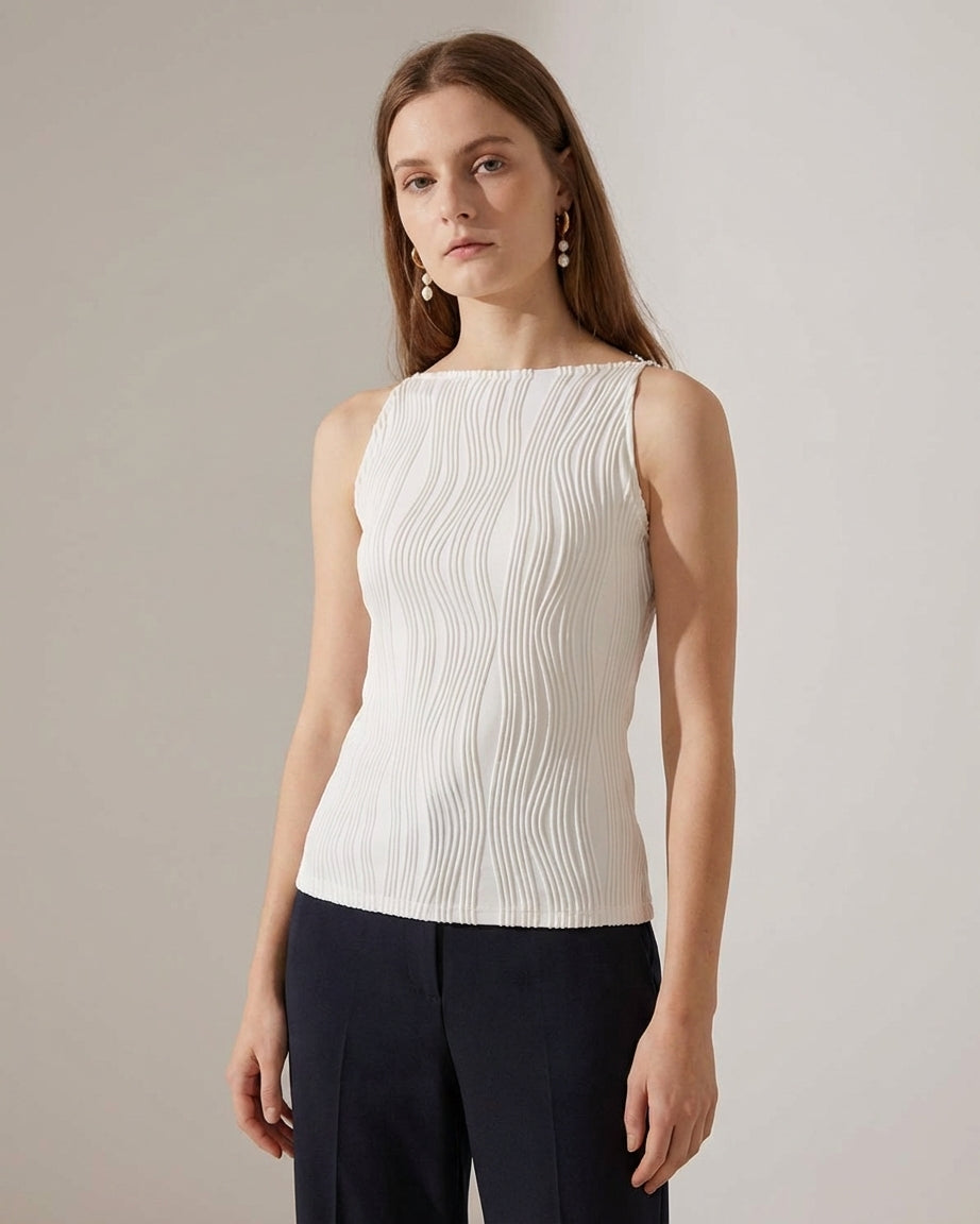 Mila Green | Water Ripple Cami Dress White
