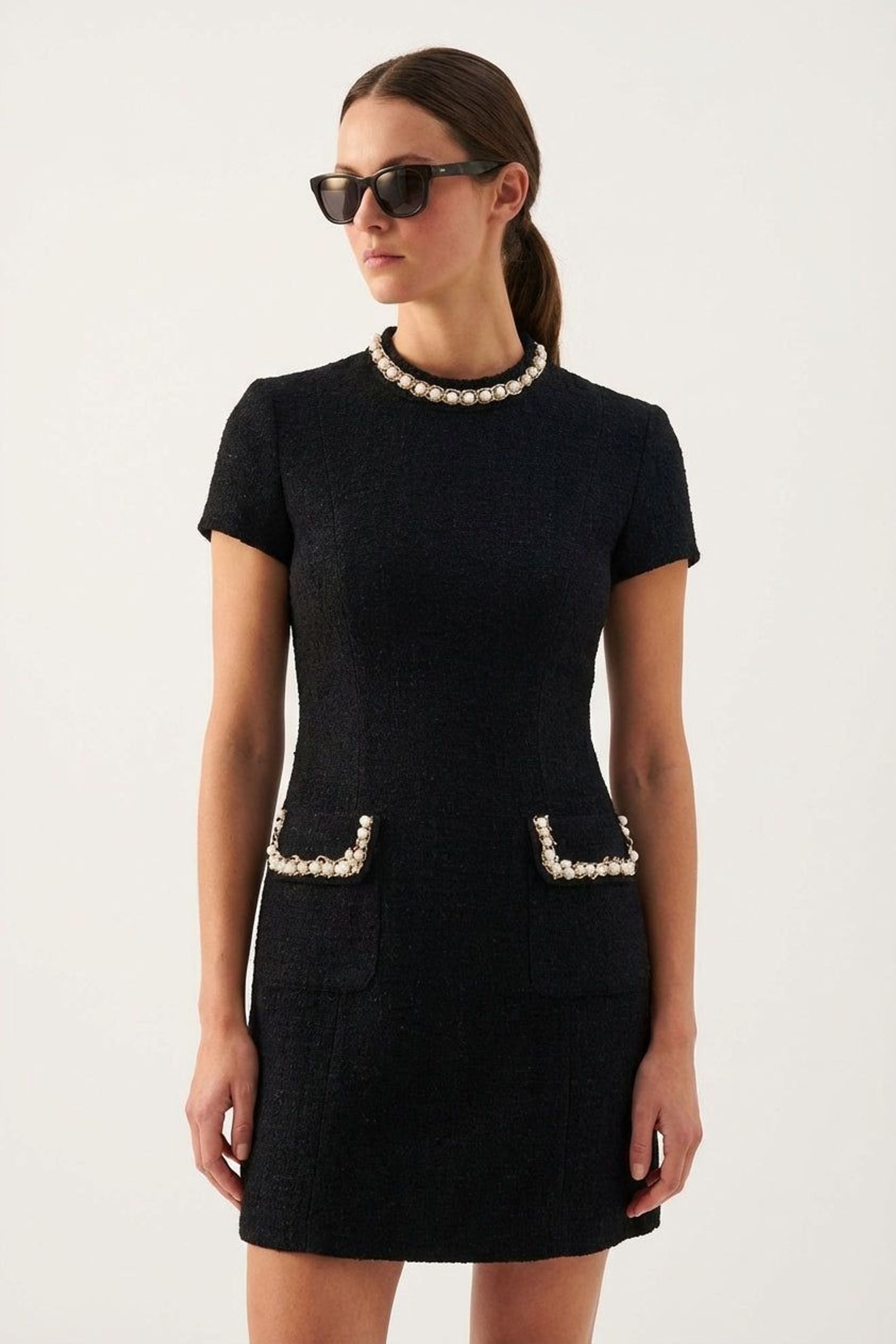 Elodie Brin | Women's Pearl Trim Mini Dress
