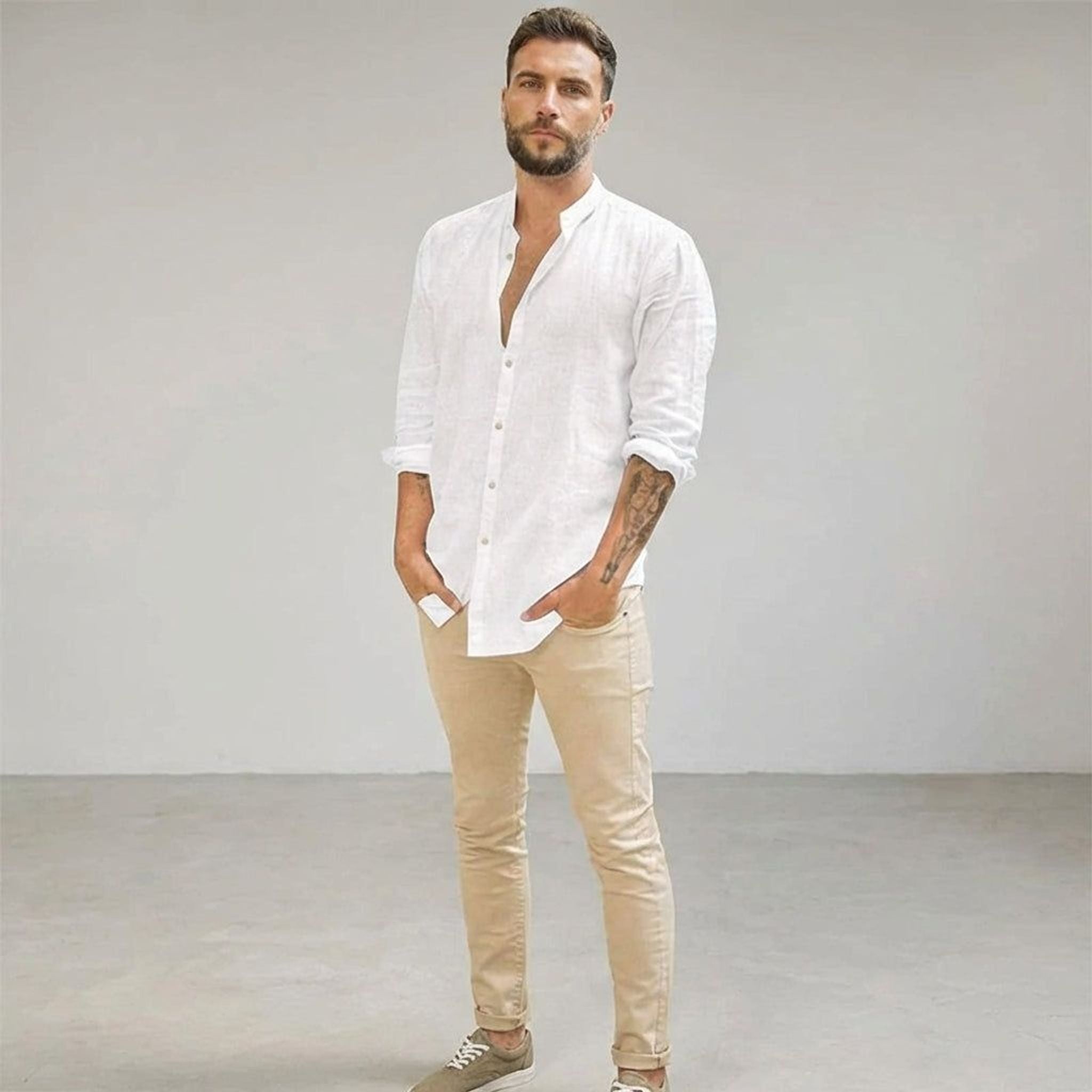 Jules Taro | Men's Lightweight Linen Shirt Beige White Black Light Blue Gray