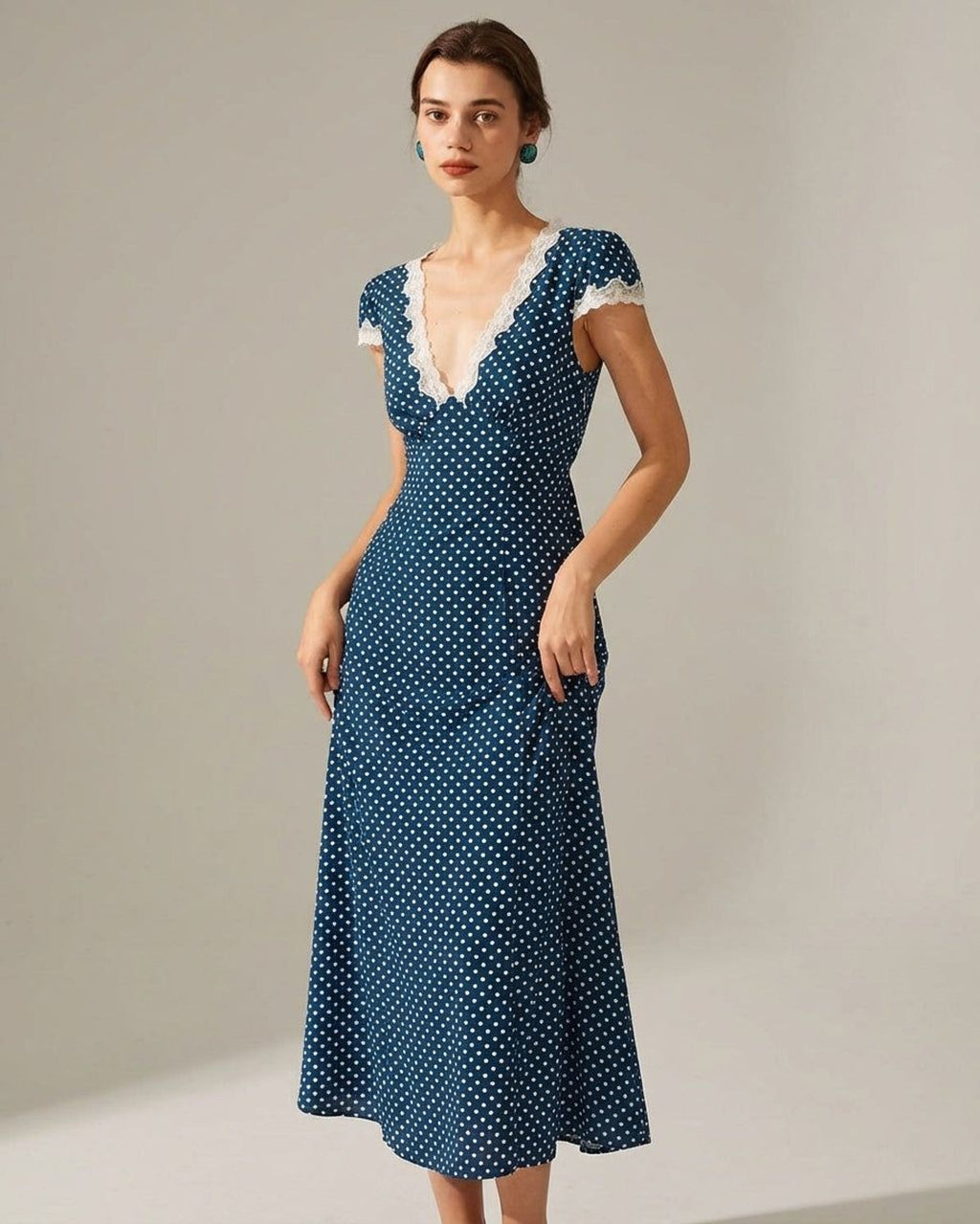 Elodie Tryst | Women's V Neck Polka Dot Maxi Dress