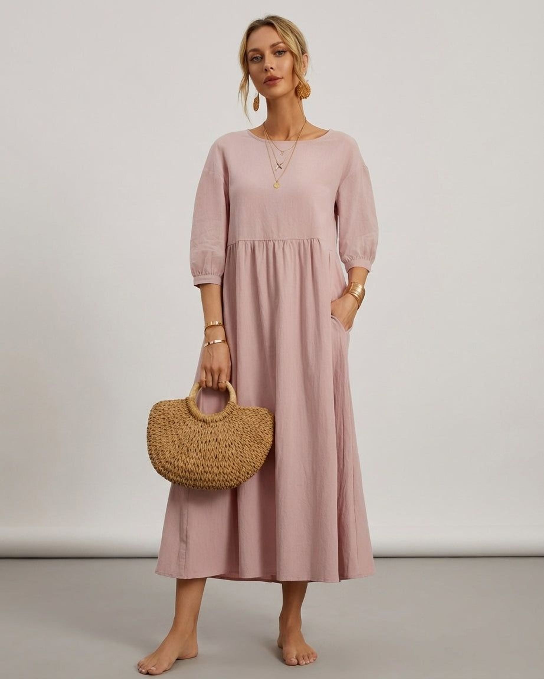 Celeste Brin | Women's Cotton Linen Midi Dress
