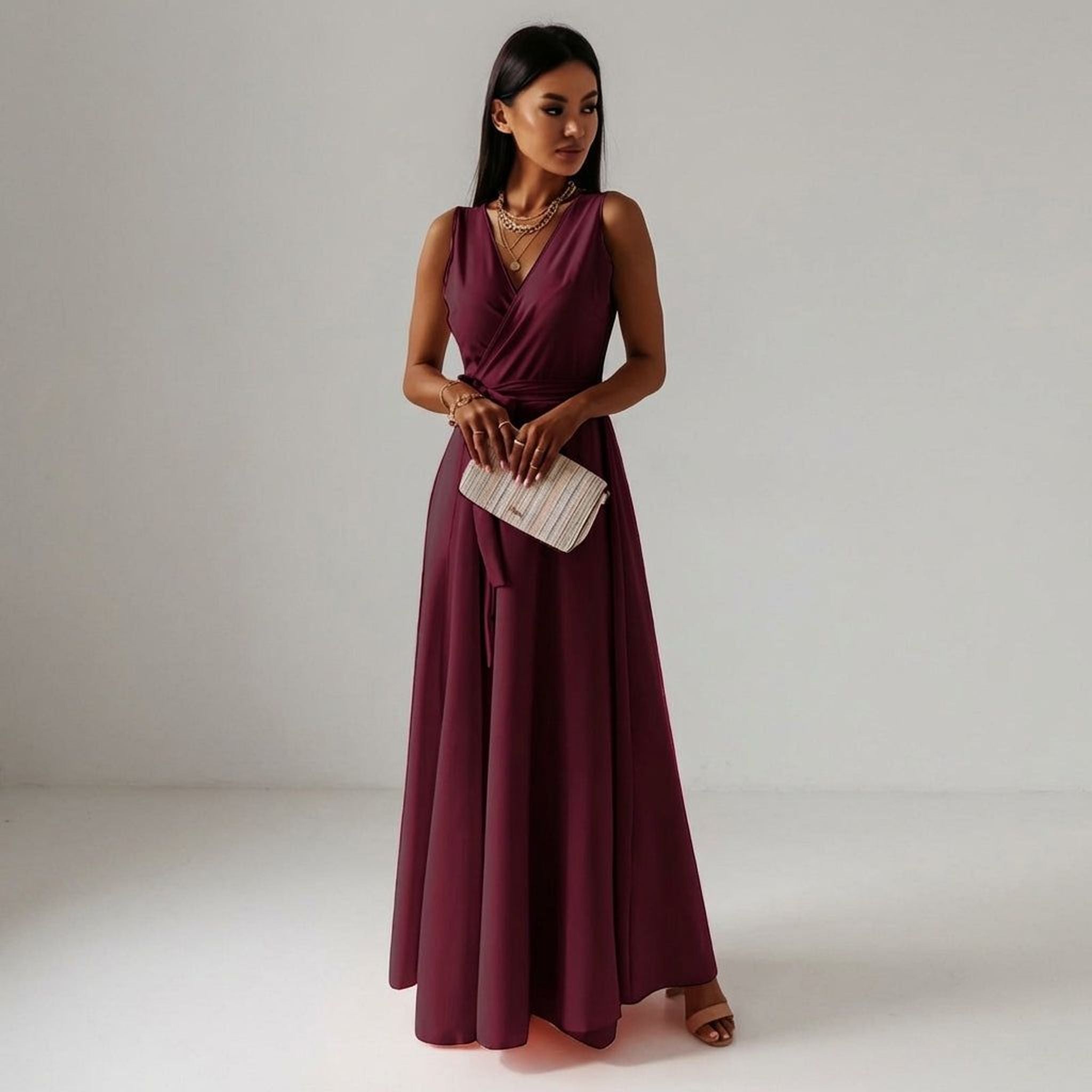 Clara Vex | Women's Long V-Neck Dress