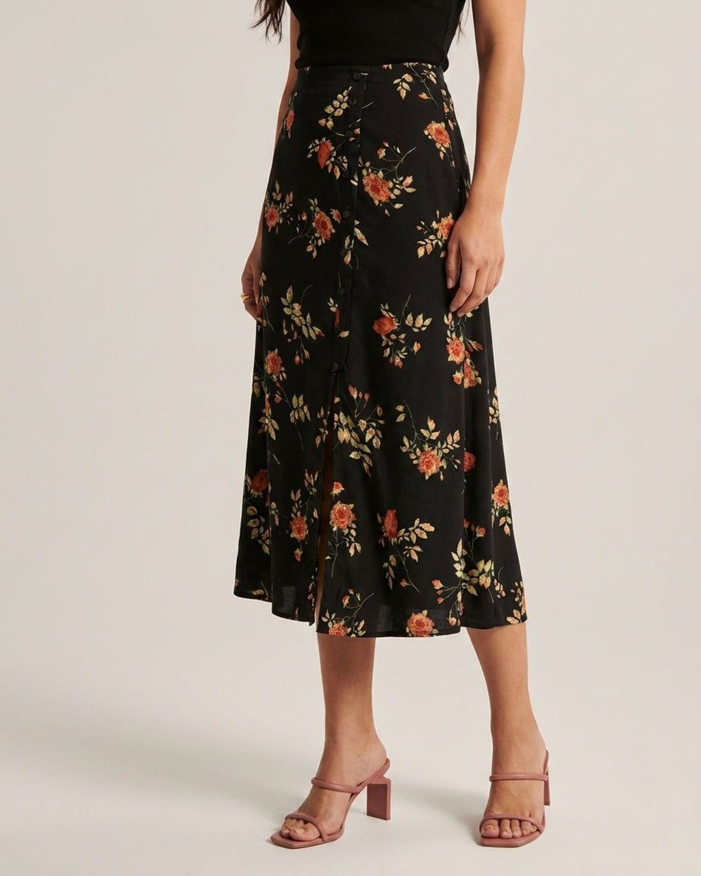 Elodie Varn | Women's Black Floral V Neck Maxi Dress