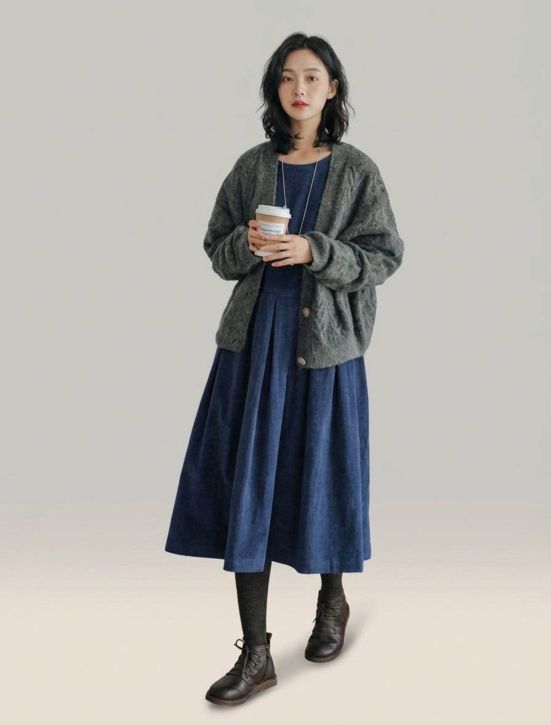 Céleste Varro | Women's French Velvet Dress in Brown, Blue