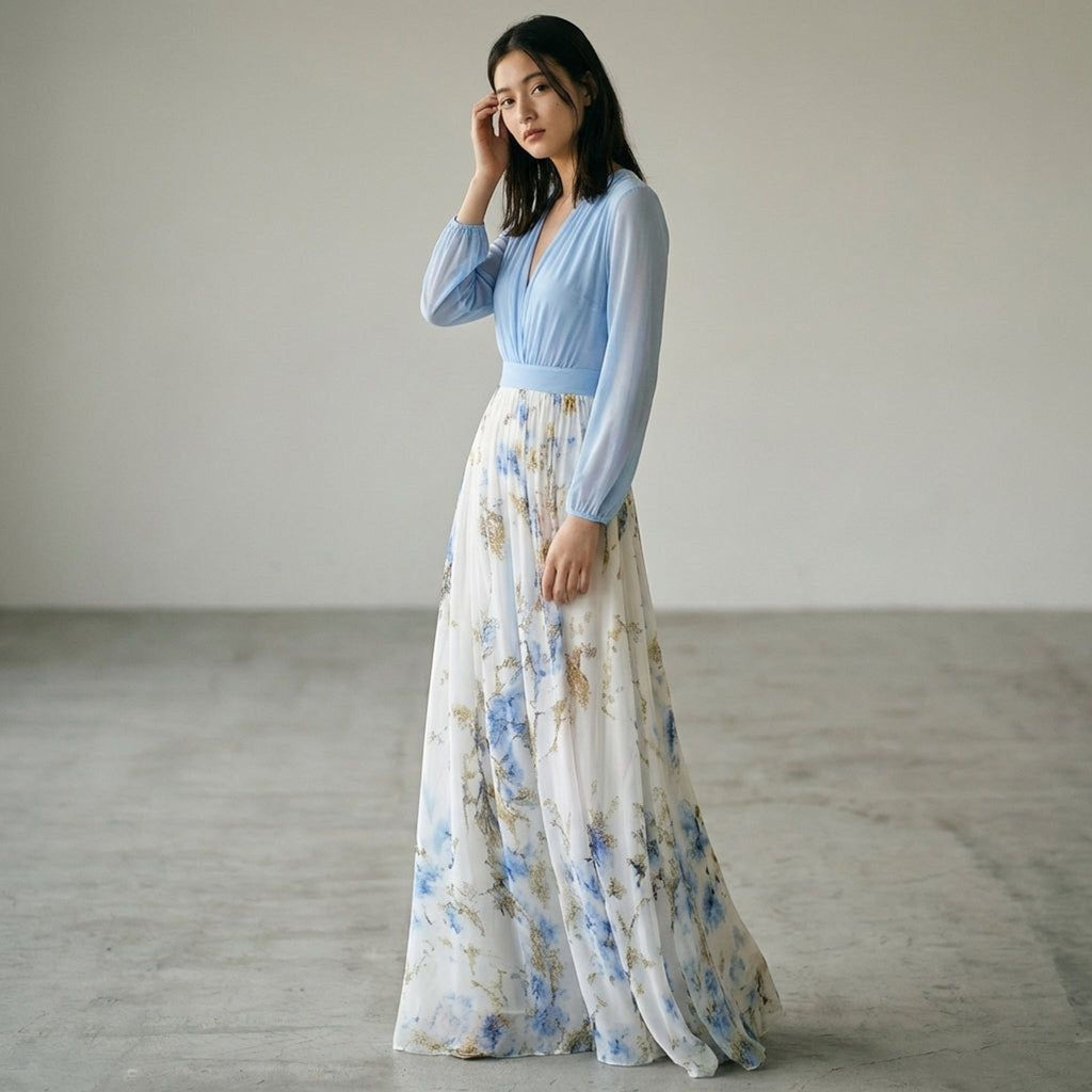 Clara Velle | Women's Floral Maxi Dress Light Blue