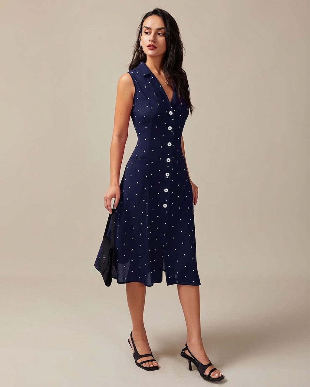 Elodie Ferris | Women's Sleeveless Polka Dot Midi Dress