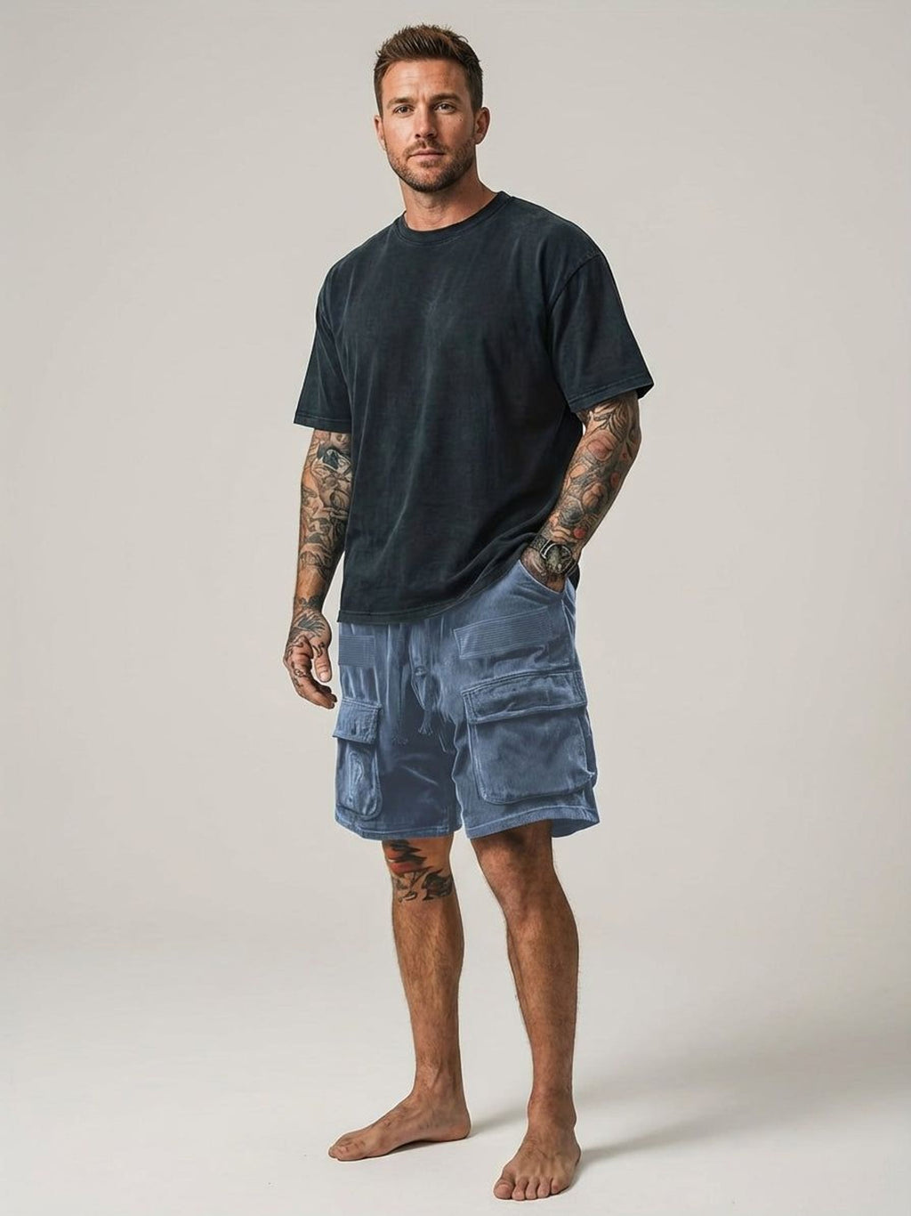Luca Varn | Men's Corduroy Cargo Shorts Brown