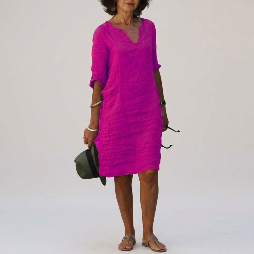 Céleste Vire | Women's Linen V-Neck Relaxed Dress