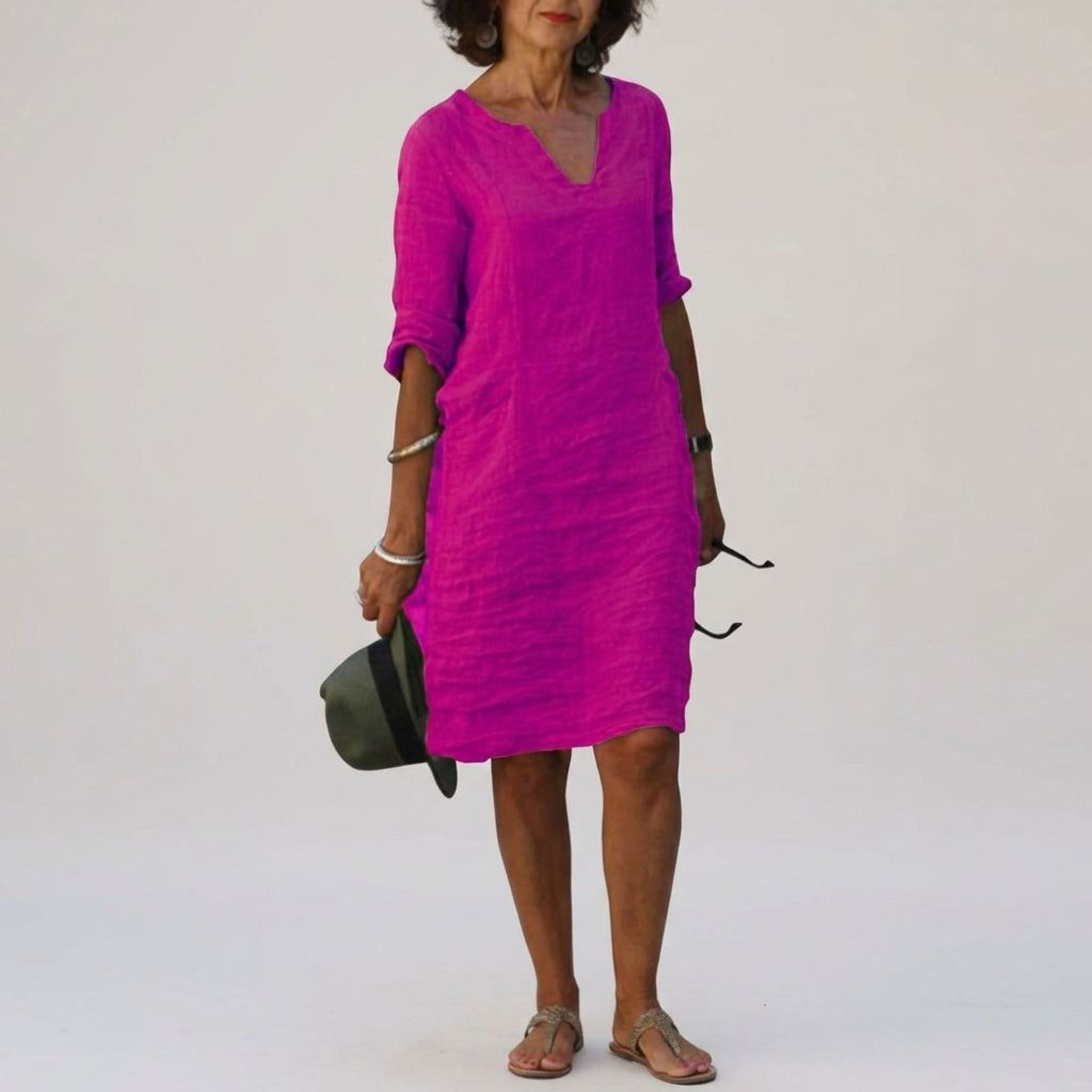 Céleste Vire | Women's Linen V-Neck Relaxed Dress