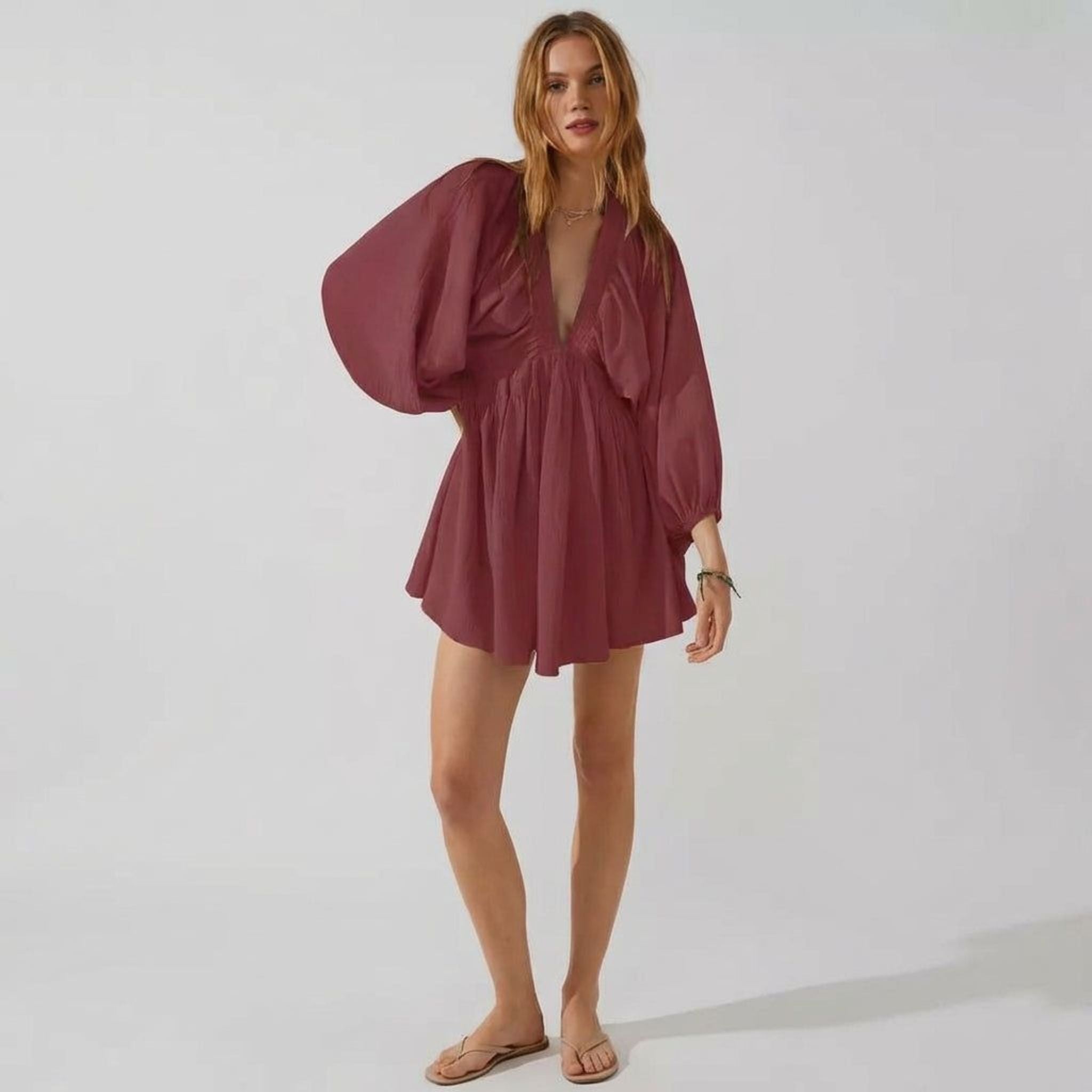 Elena Voss | Women's V-Neck Long Sleeve Mini Dress