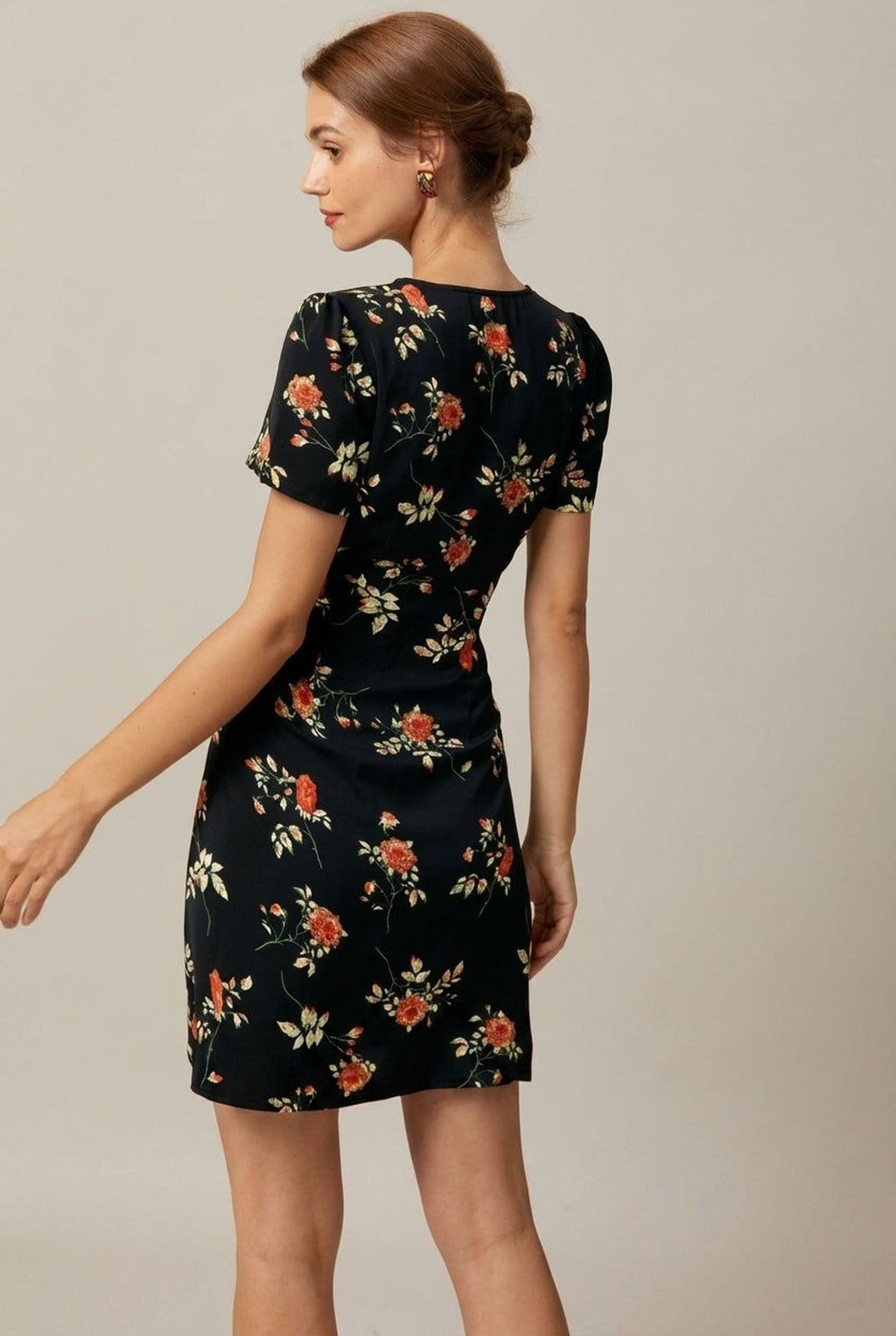 Léa Vance | Women's Black Floral Button Up Mini Dress