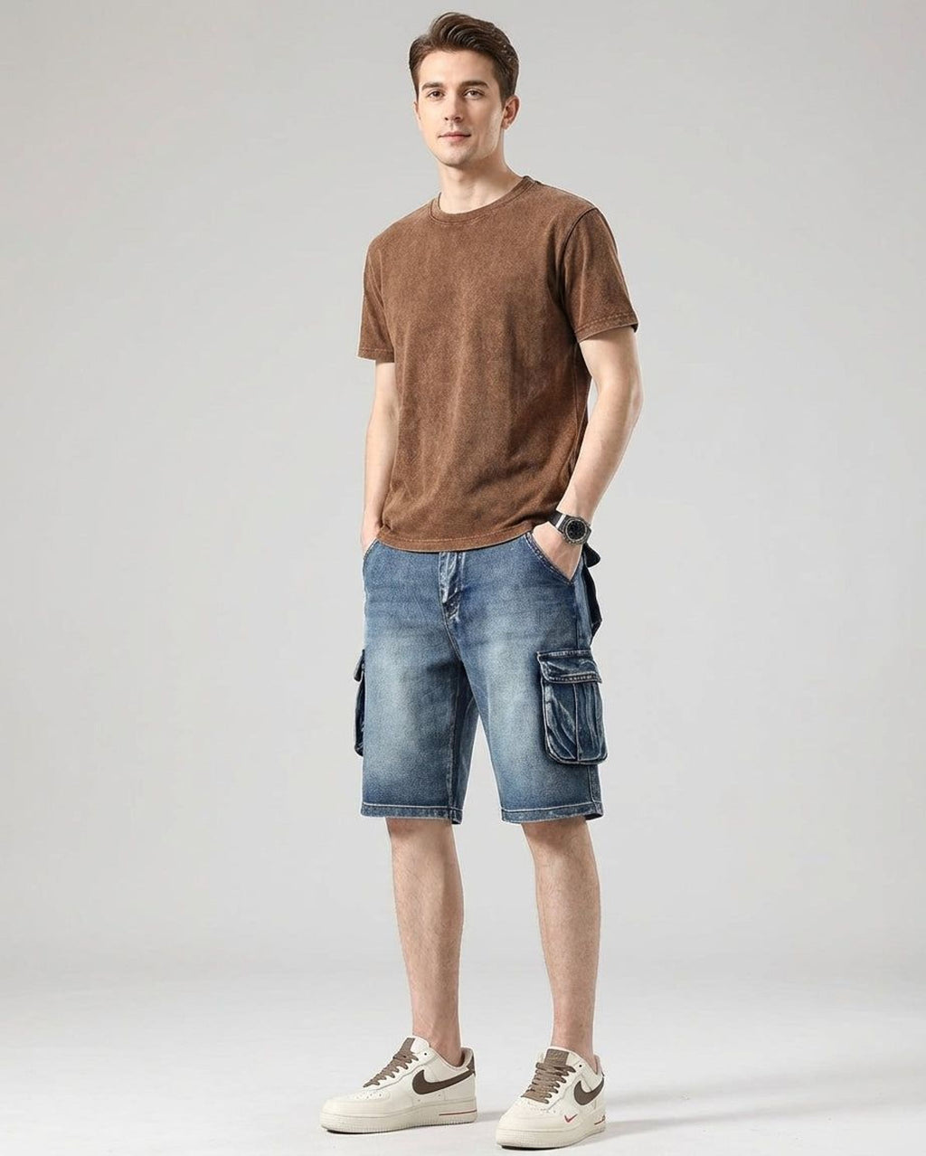 Thierry Vann | Men's Denim Cargo Shorts Blue