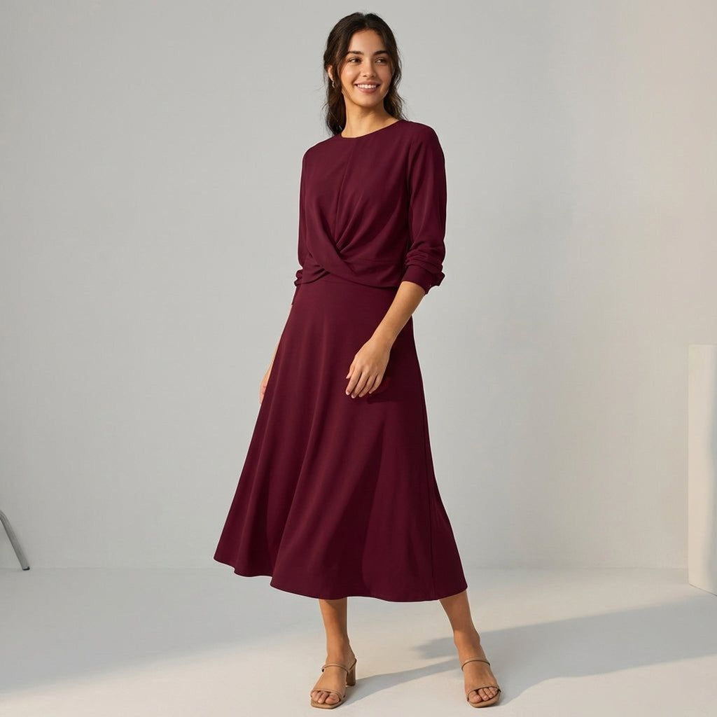 Elodie Varn | Women's Midi Sheath Dress in Wine Red, Black