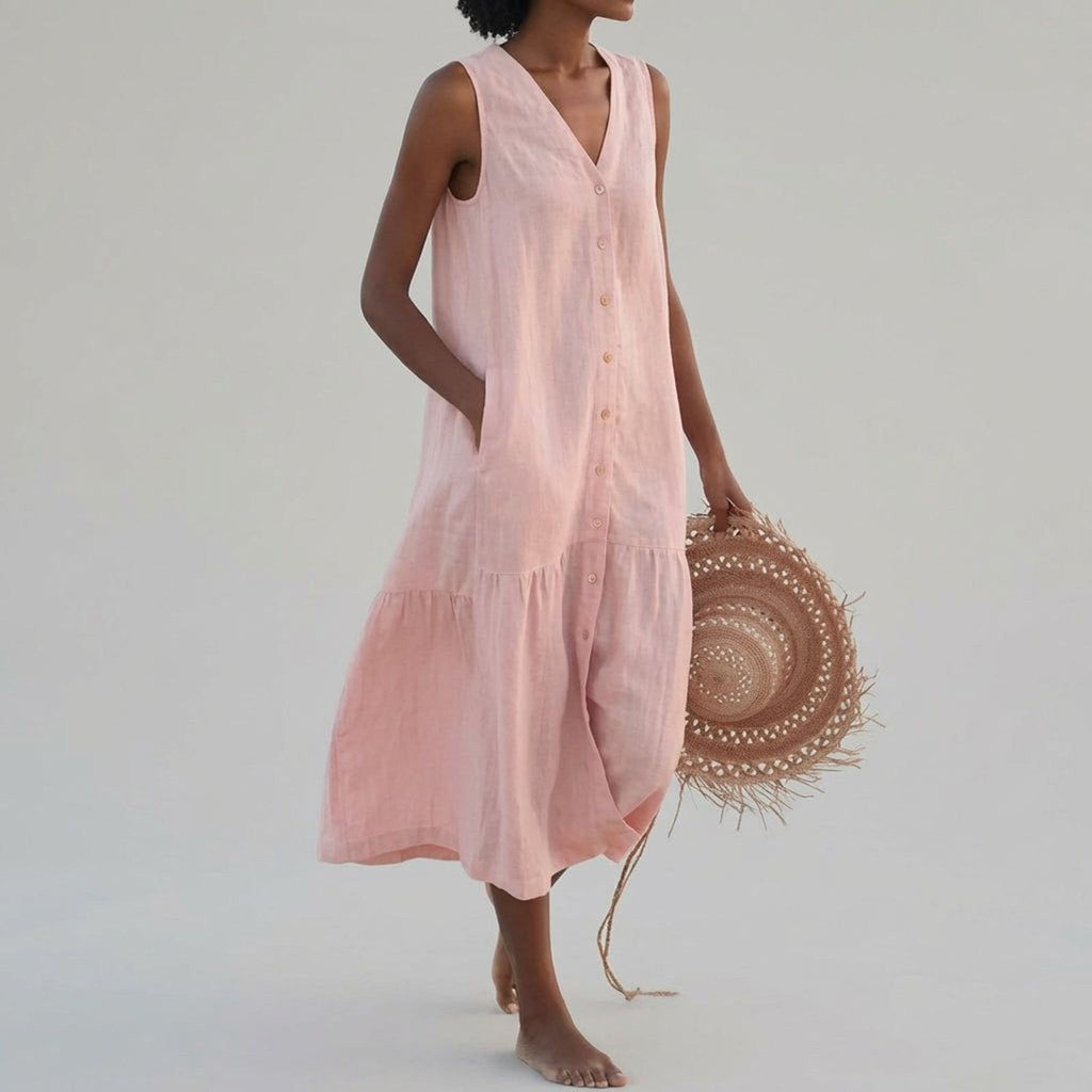 Elara Fynn | Women's V-Neck Linen Dress