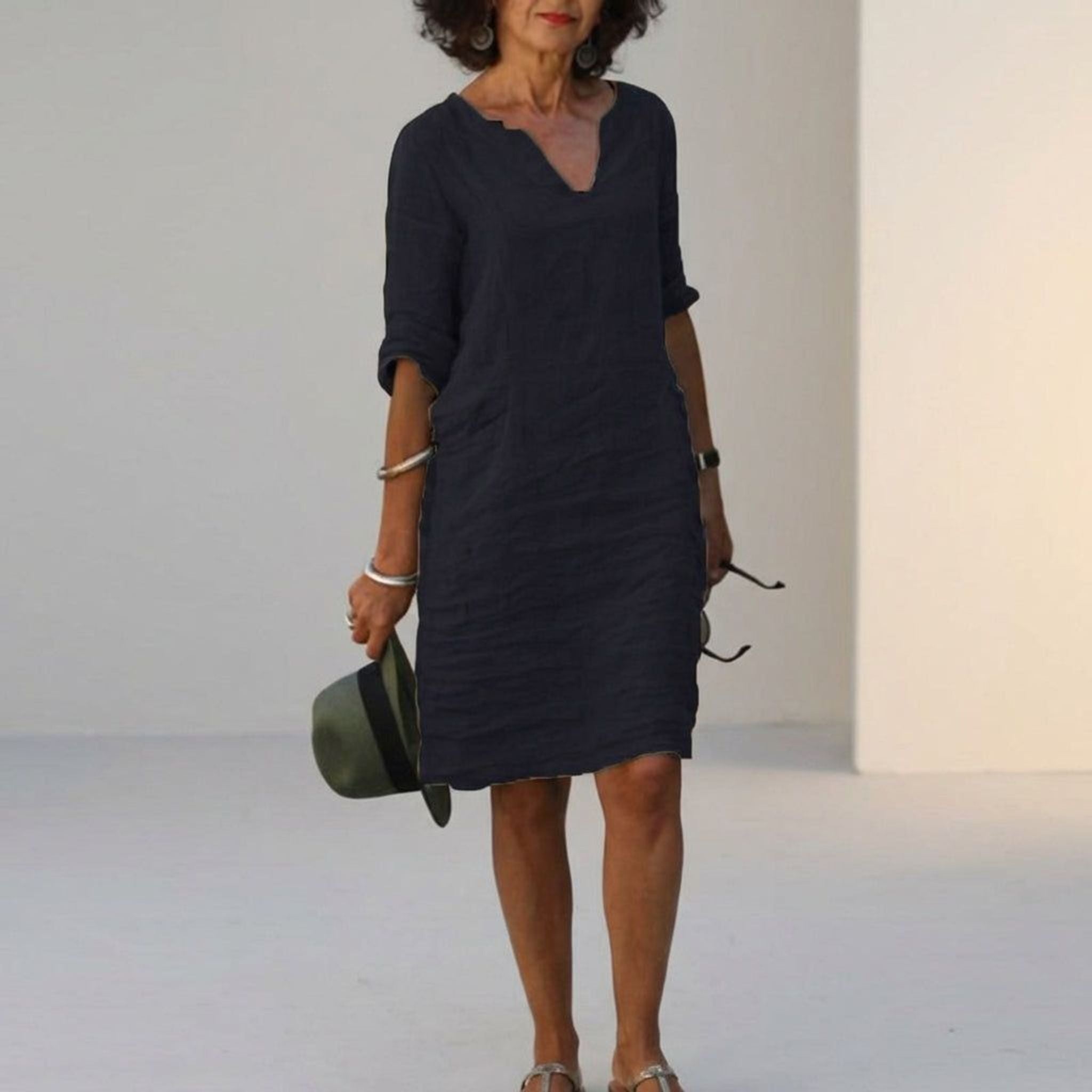 Céleste Vire | Women's Linen V-Neck Relaxed Dress