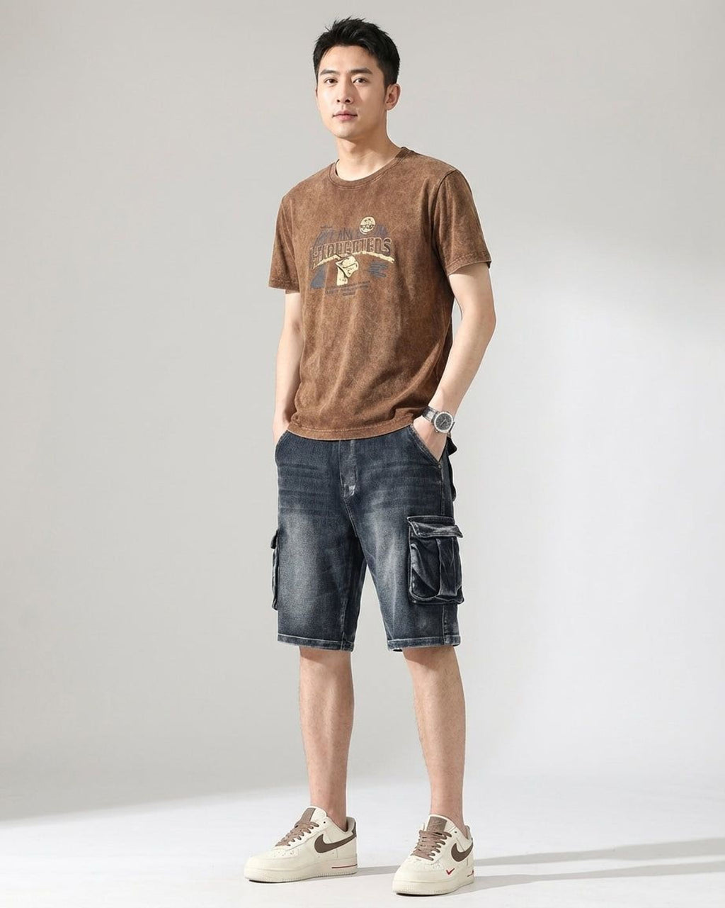 Thierry Vann | Men's Denim Cargo Shorts Blue