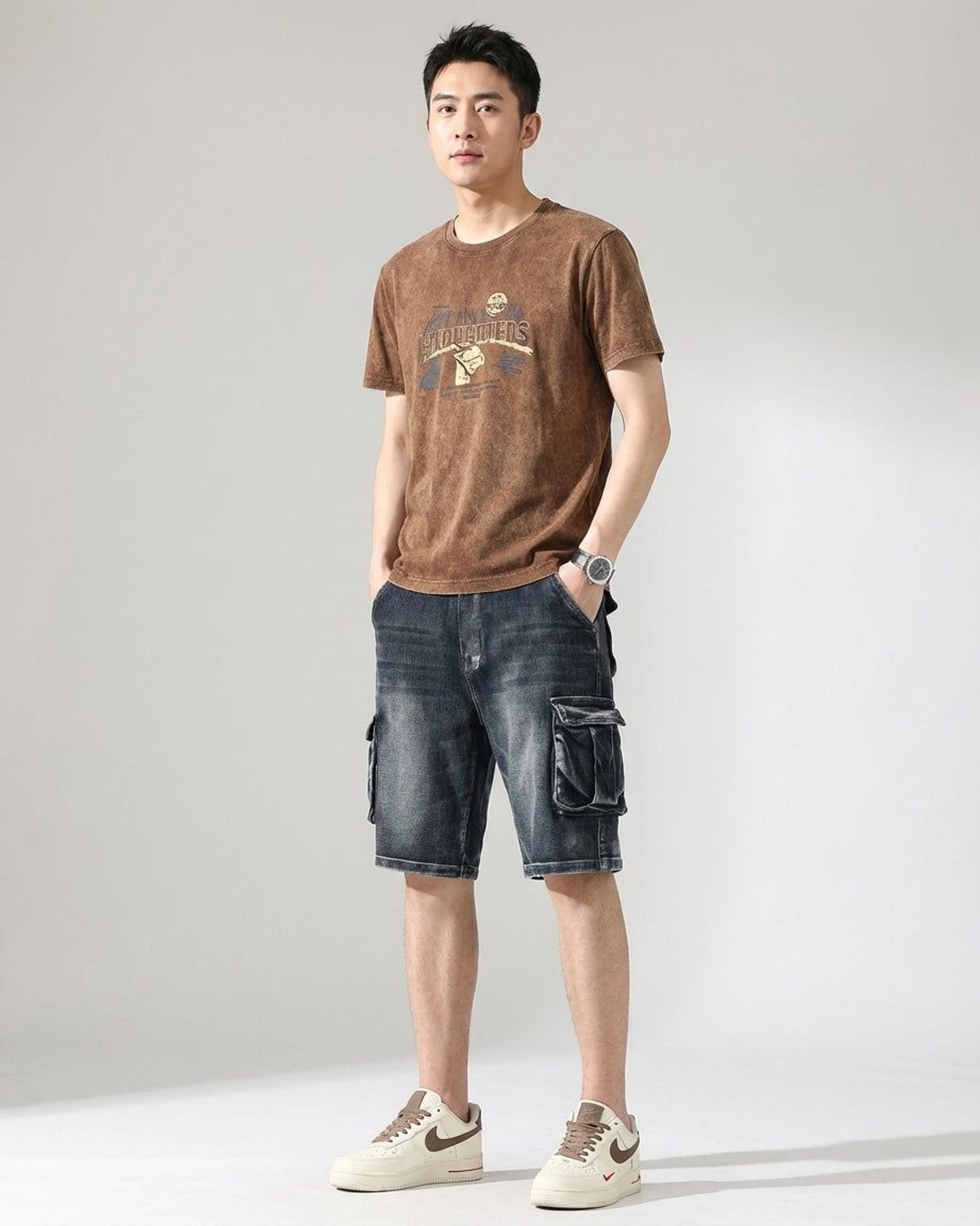 Thierry Vann | Men's Denim Cargo Shorts Blue