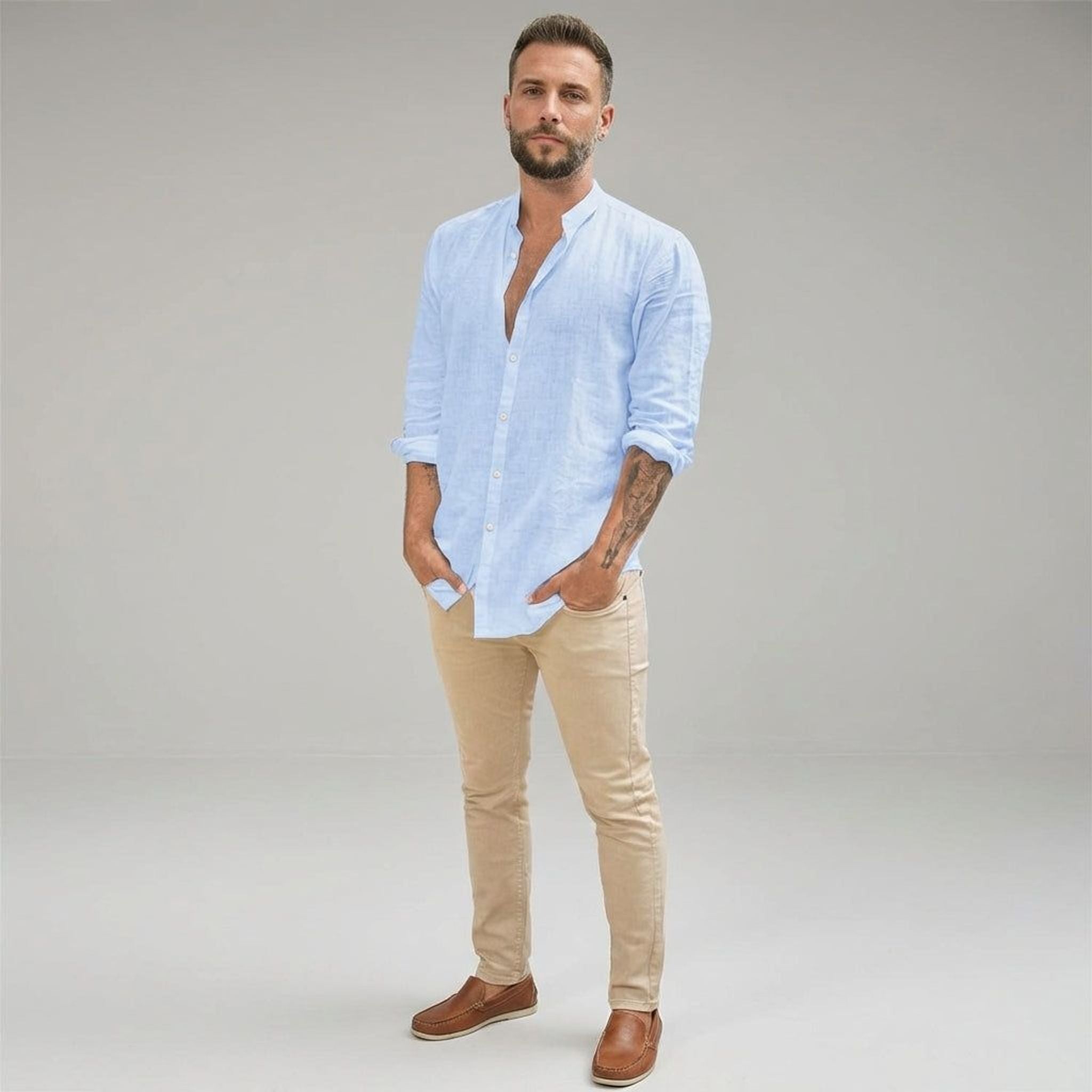 Jules Taro | Men's Lightweight Linen Shirt Beige White Black Light Blue Gray
