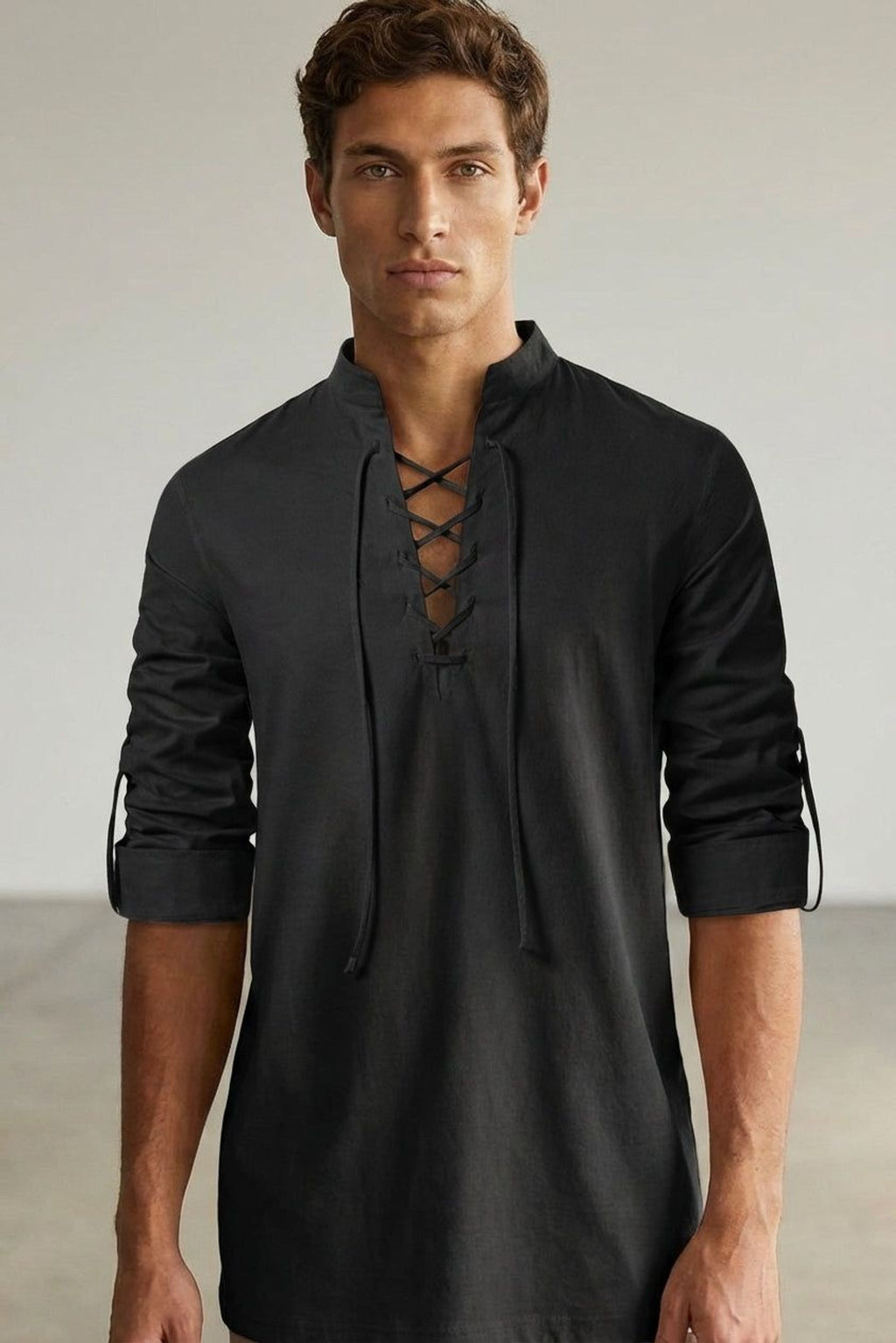 Lucien Brask | Men's Lace-Up Long Sleeve Shirt
