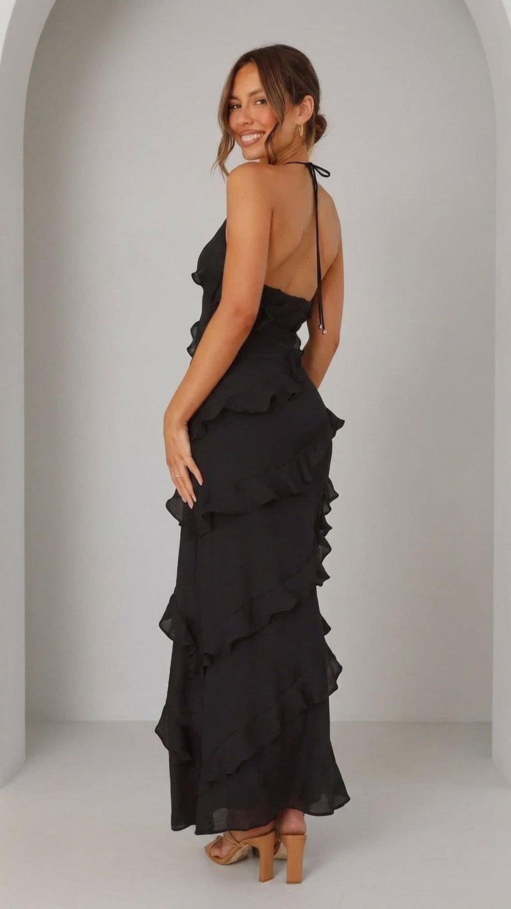 Elise Vant | Women's Halter Maxi Dress in Yellow and Black