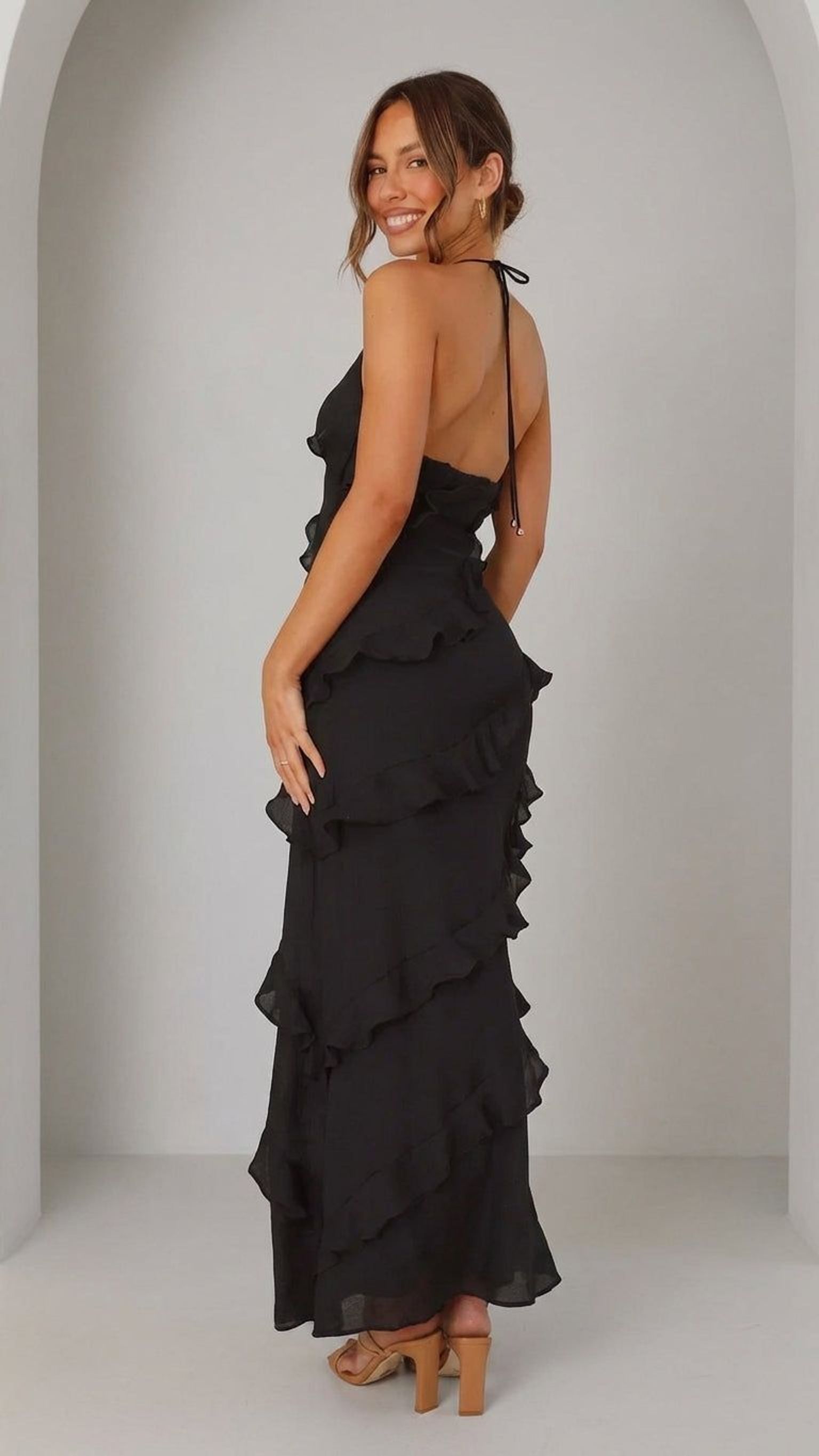 Elise Vant | Women's Halter Maxi Dress in Yellow and Black