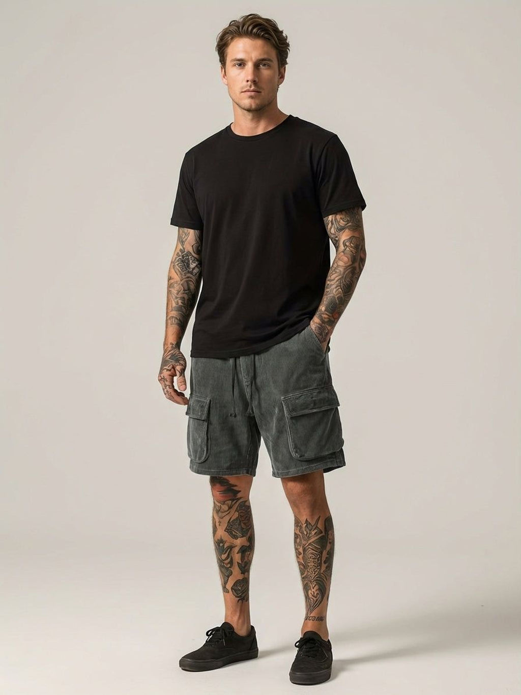 Luca Varn | Men's Corduroy Cargo Shorts Brown