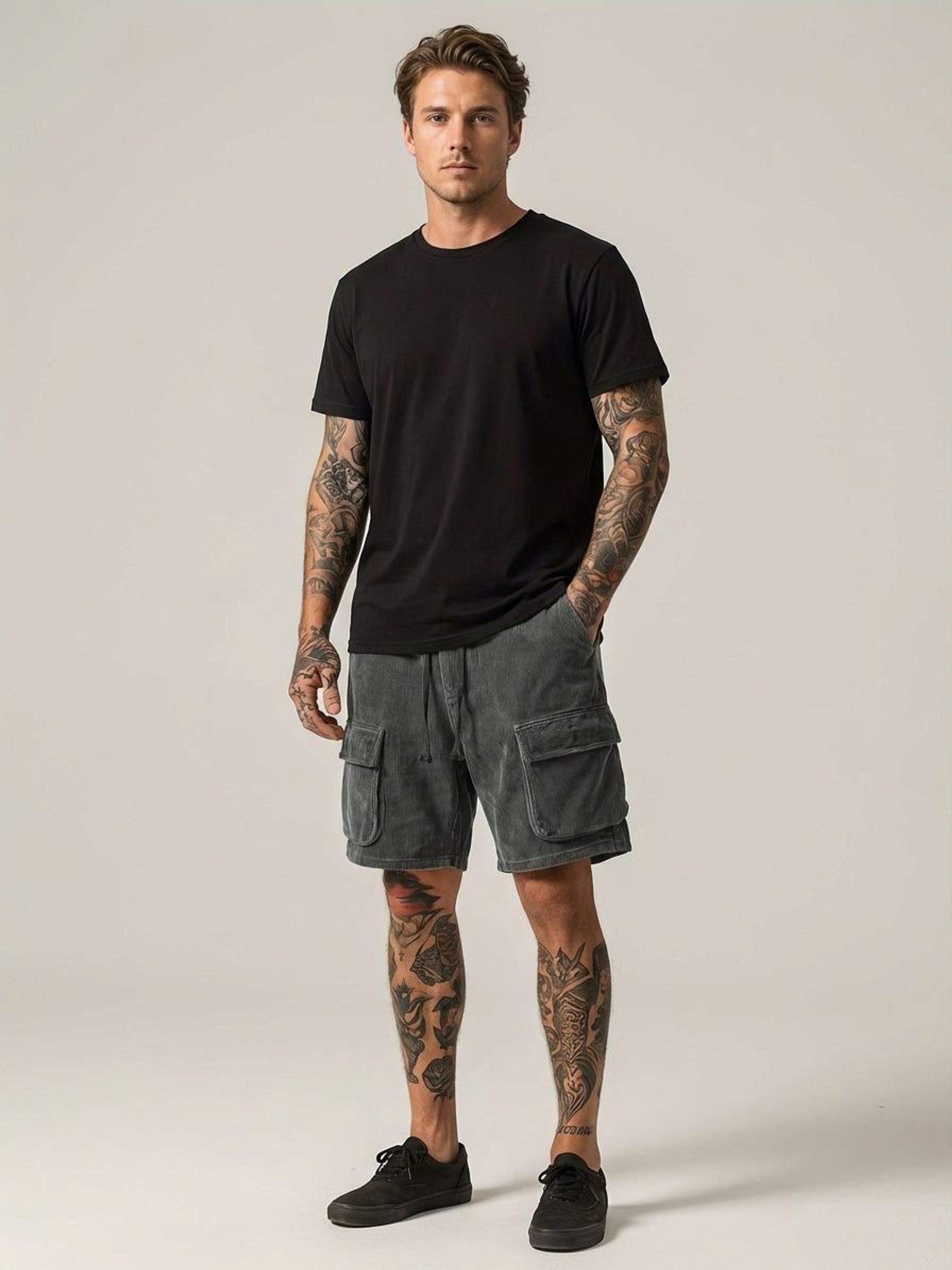 Luca Varn | Men's Corduroy Cargo Shorts Brown