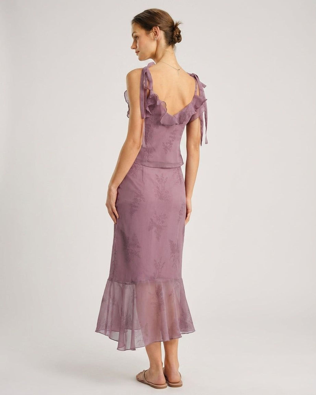Elodie Vesper | Women's Floral Ruffle Purple Tank Top