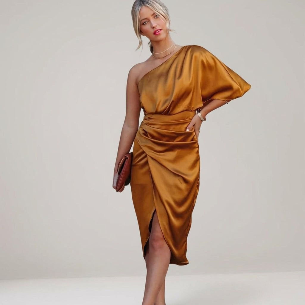 Lucie Merin | Women's Satin One Shoulder Mini Dress