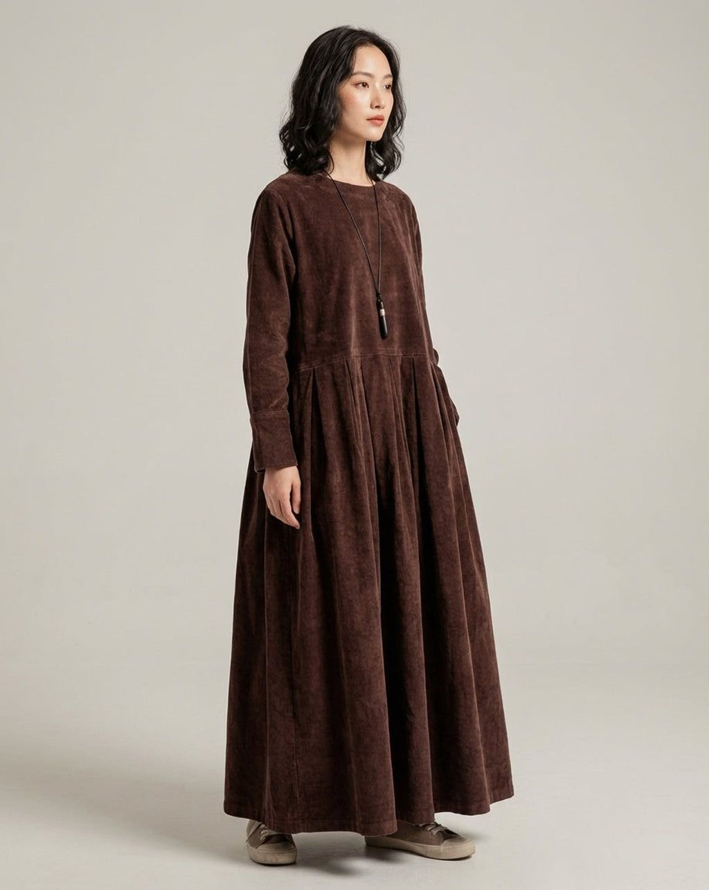 Céleste Varro | Women's French Velvet Dress in Brown, Blue