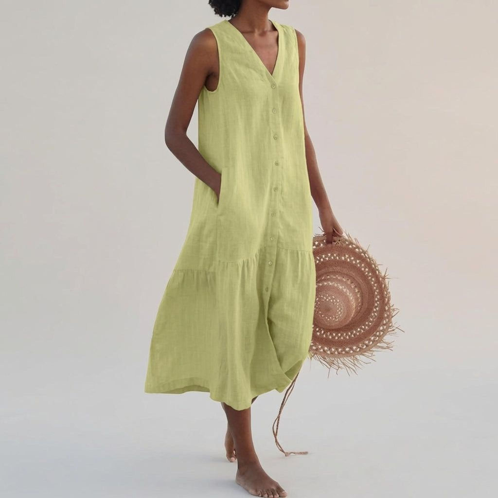 Elara Fynn | Women's V-Neck Linen Dress