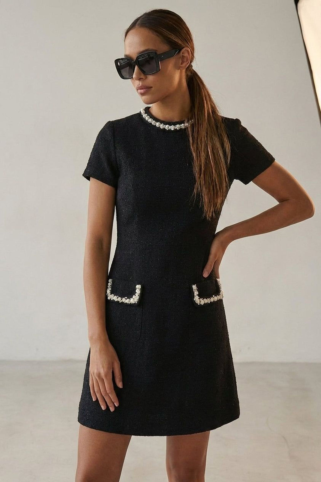Elodie Brin | Women's Pearl Trim Mini Dress