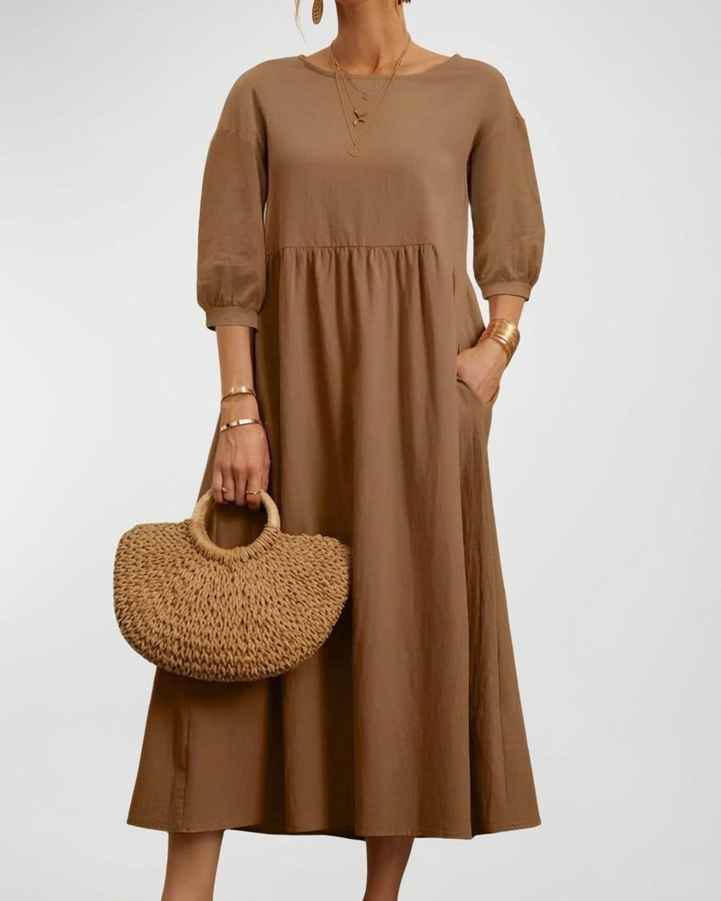 Celeste Brin | Women's Cotton Linen Midi Dress