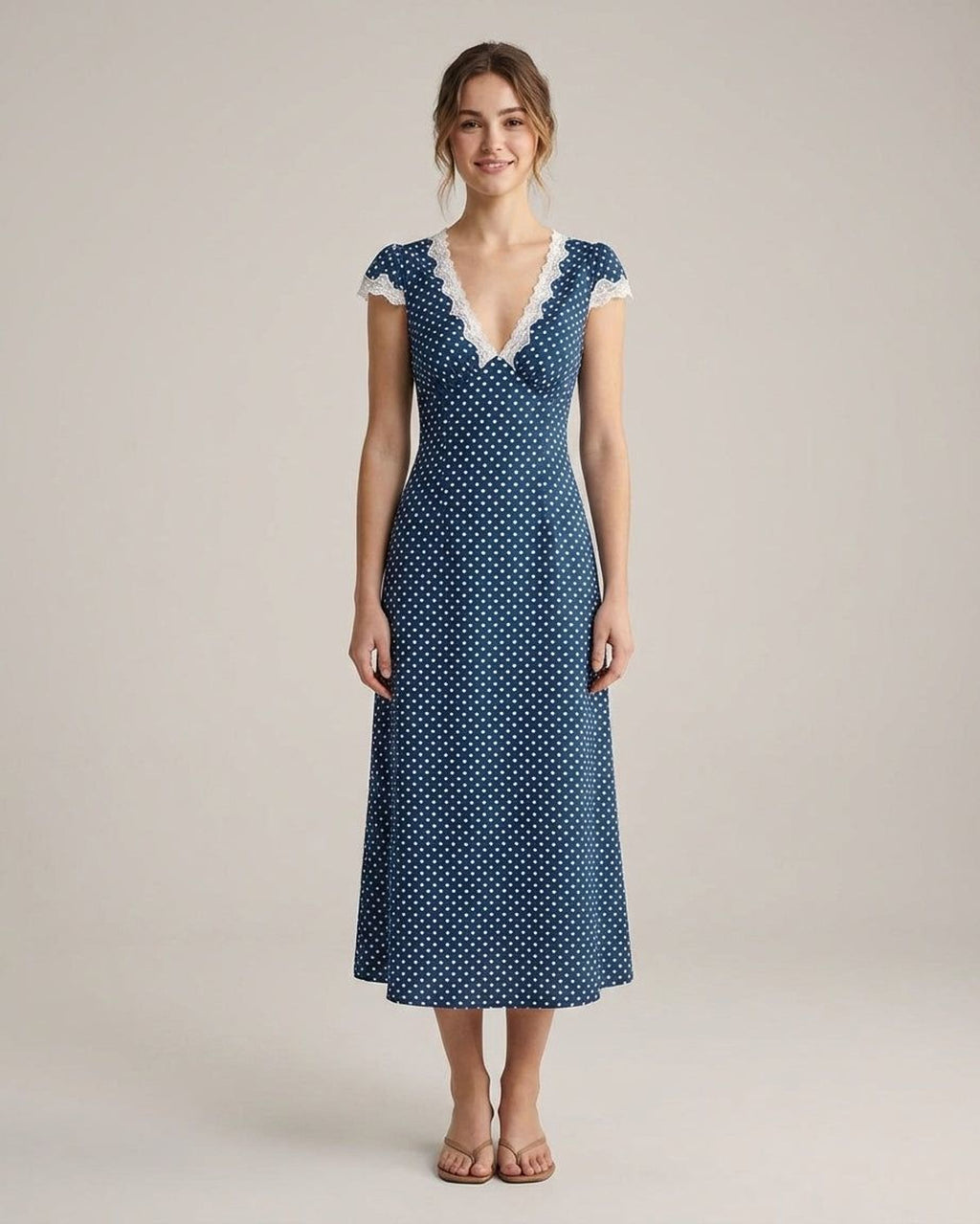 Elodie Tryst | Women's V Neck Polka Dot Maxi Dress