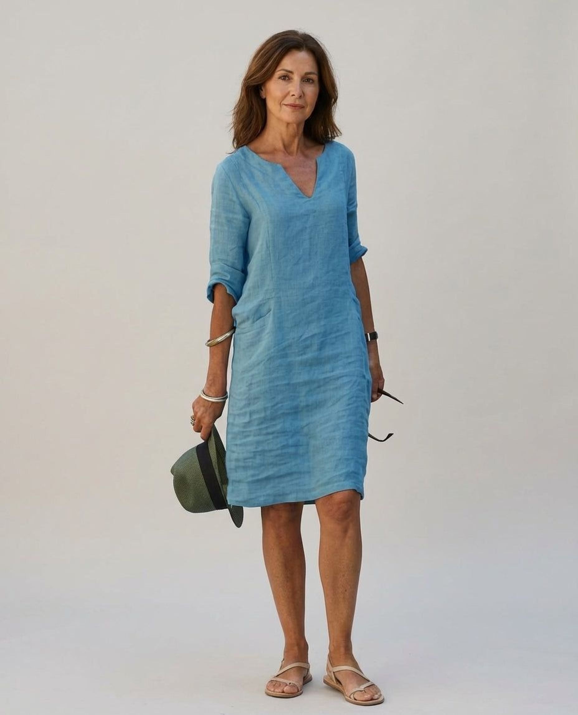 Céleste Vire | Women's Linen V-Neck Relaxed Dress