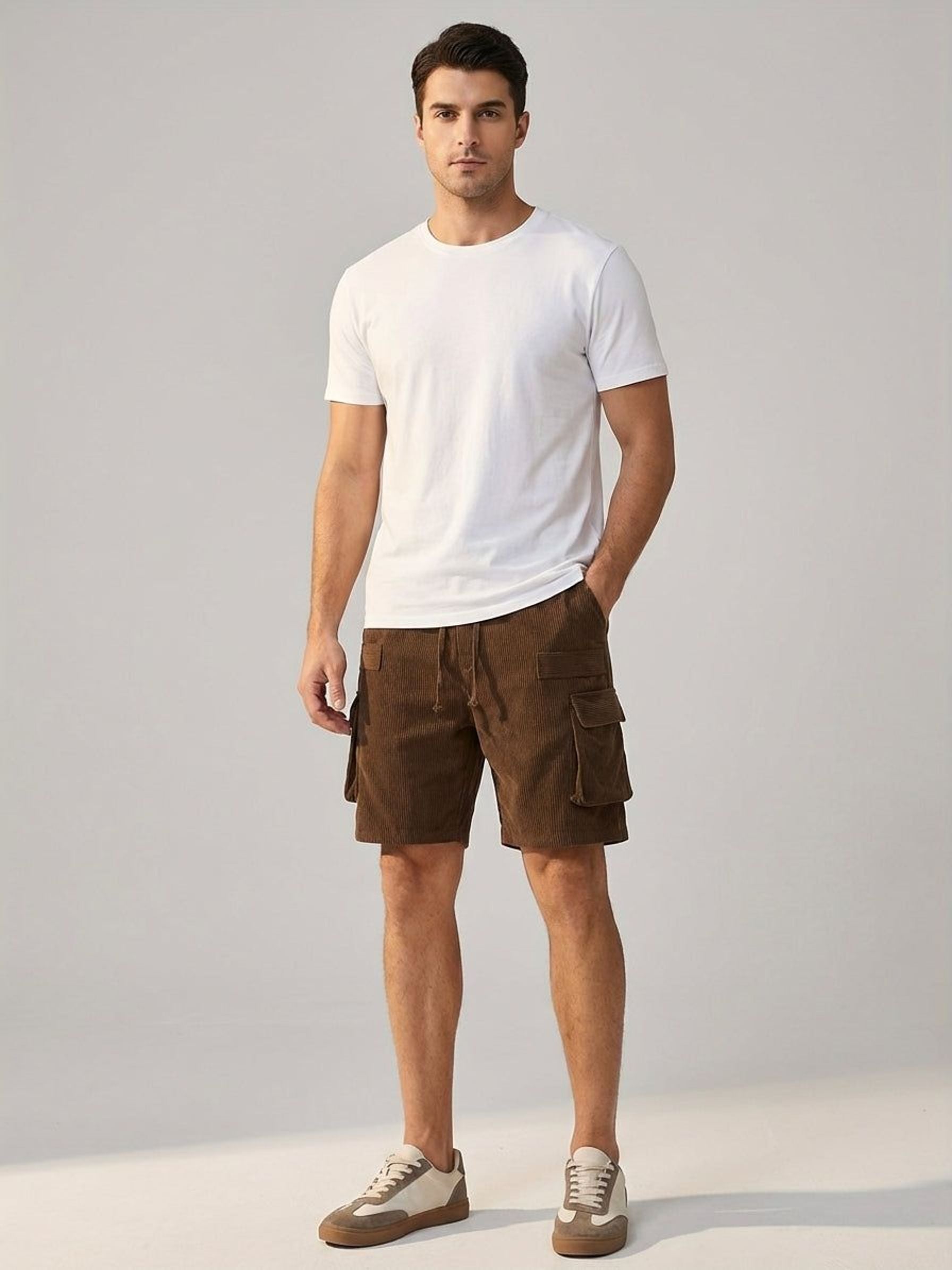 Luca Varn | Men's Corduroy Cargo Shorts Brown