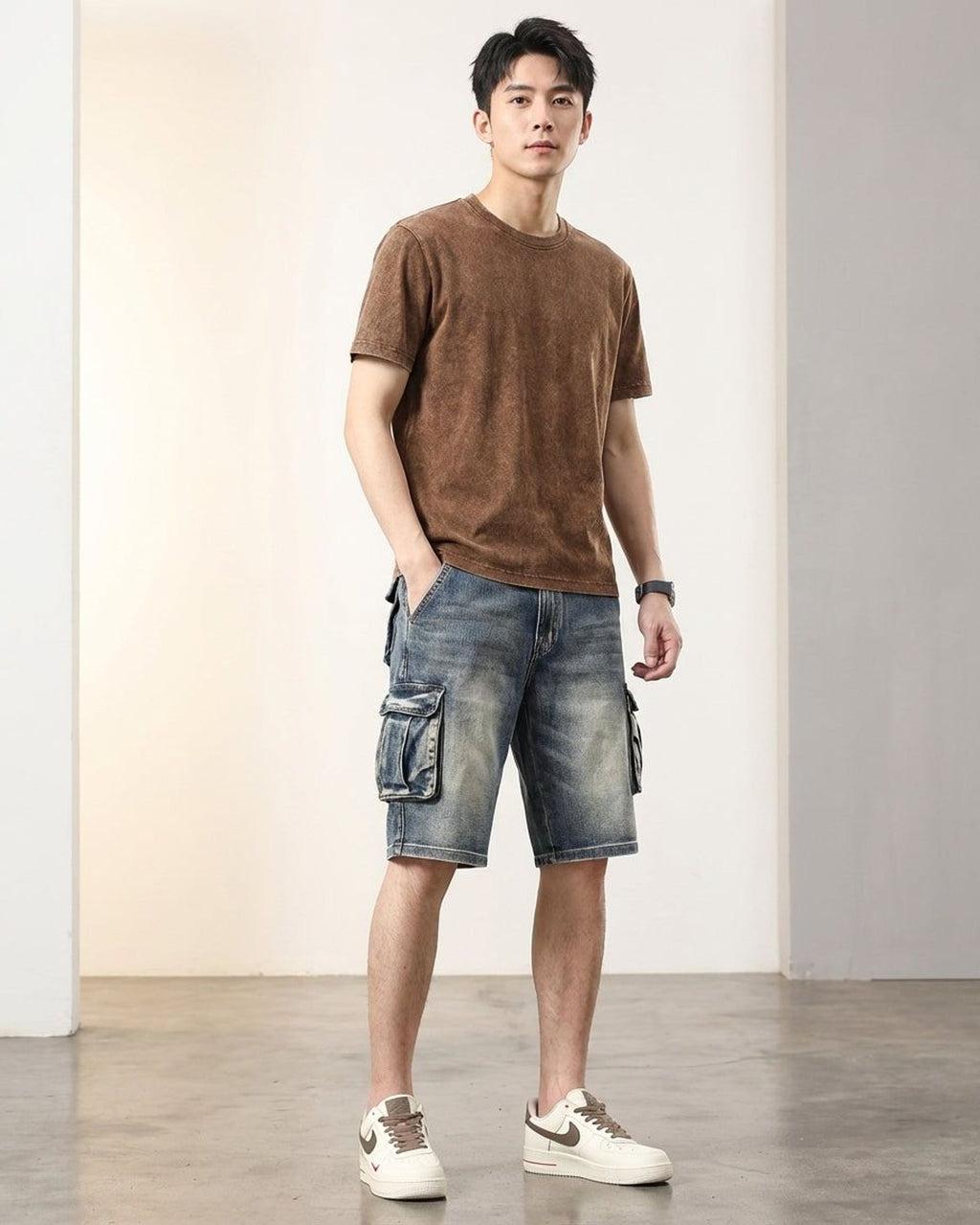 Thierry Vann | Men's Denim Cargo Shorts Blue
