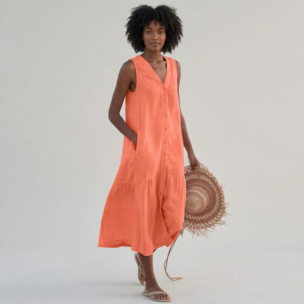Elara Fynn | Women's V-Neck Linen Dress