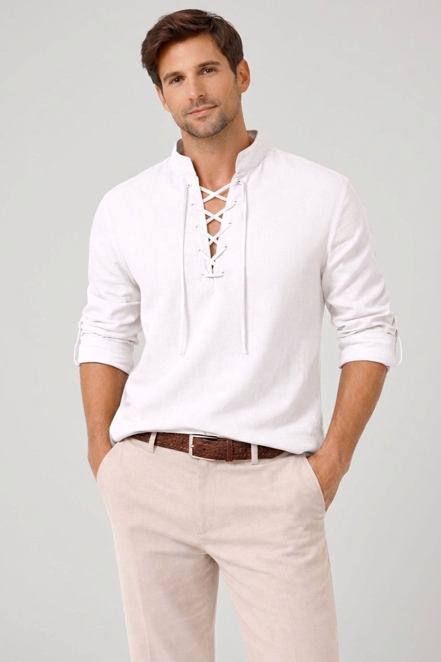Lucien Brask | Men's Lace-Up Long Sleeve Shirt
