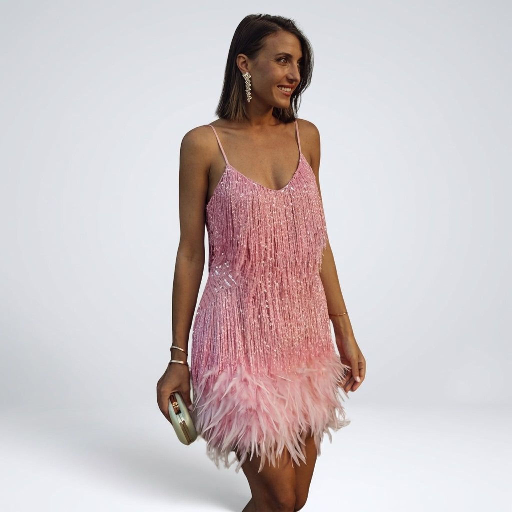 Elena Faris | Women's Feather-Trim Mini Dress