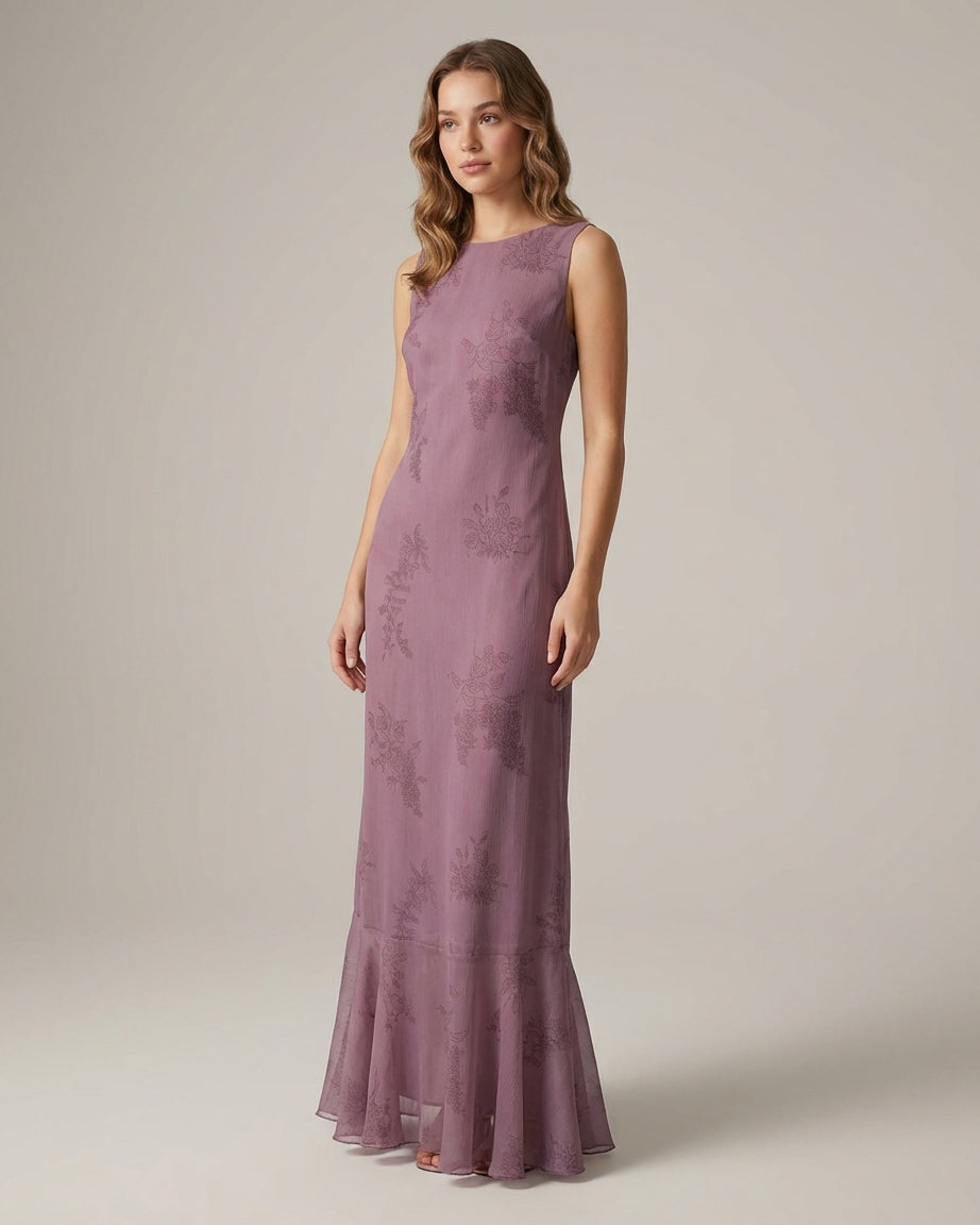 Mila Green | Purple Floral Mermaid Midi Skirt