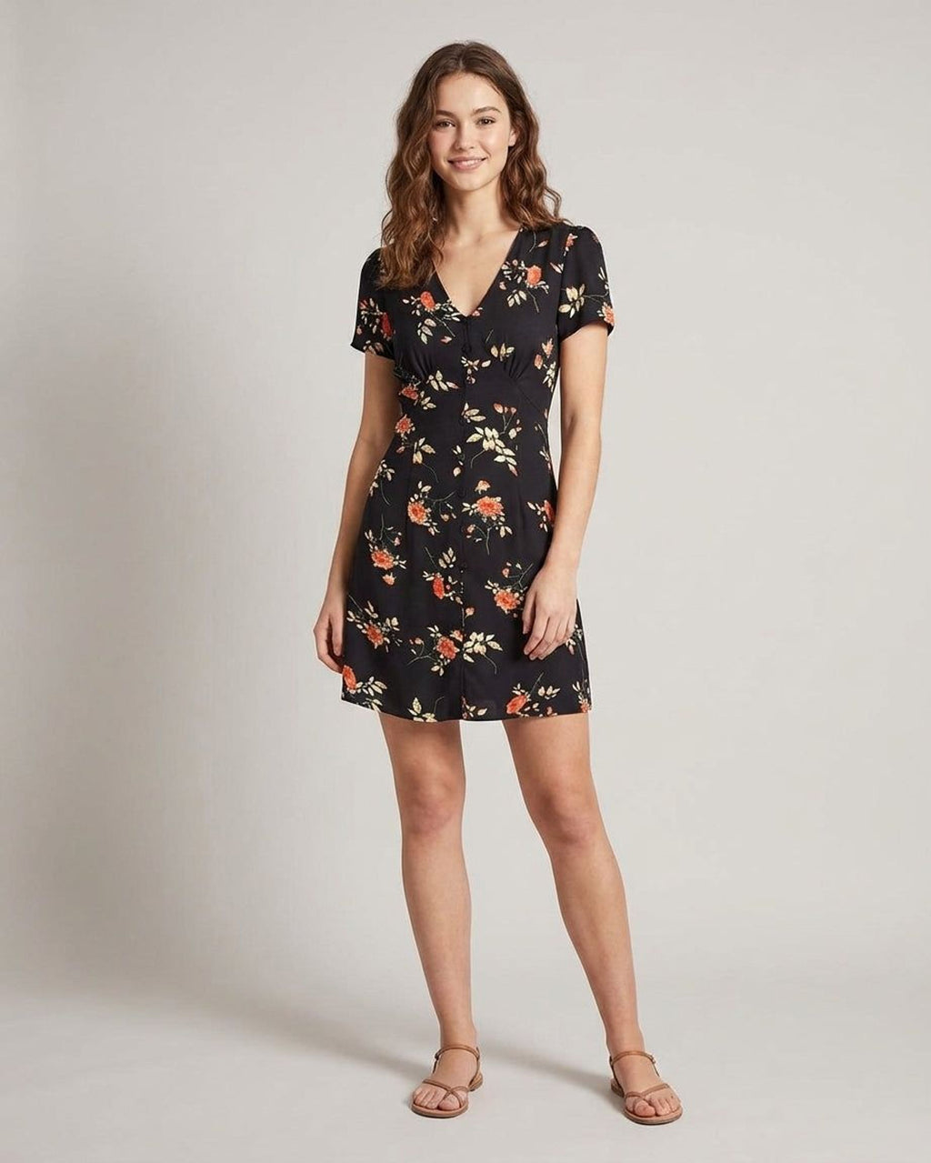 Léa Vance | Women's Black Floral Button Up Mini Dress