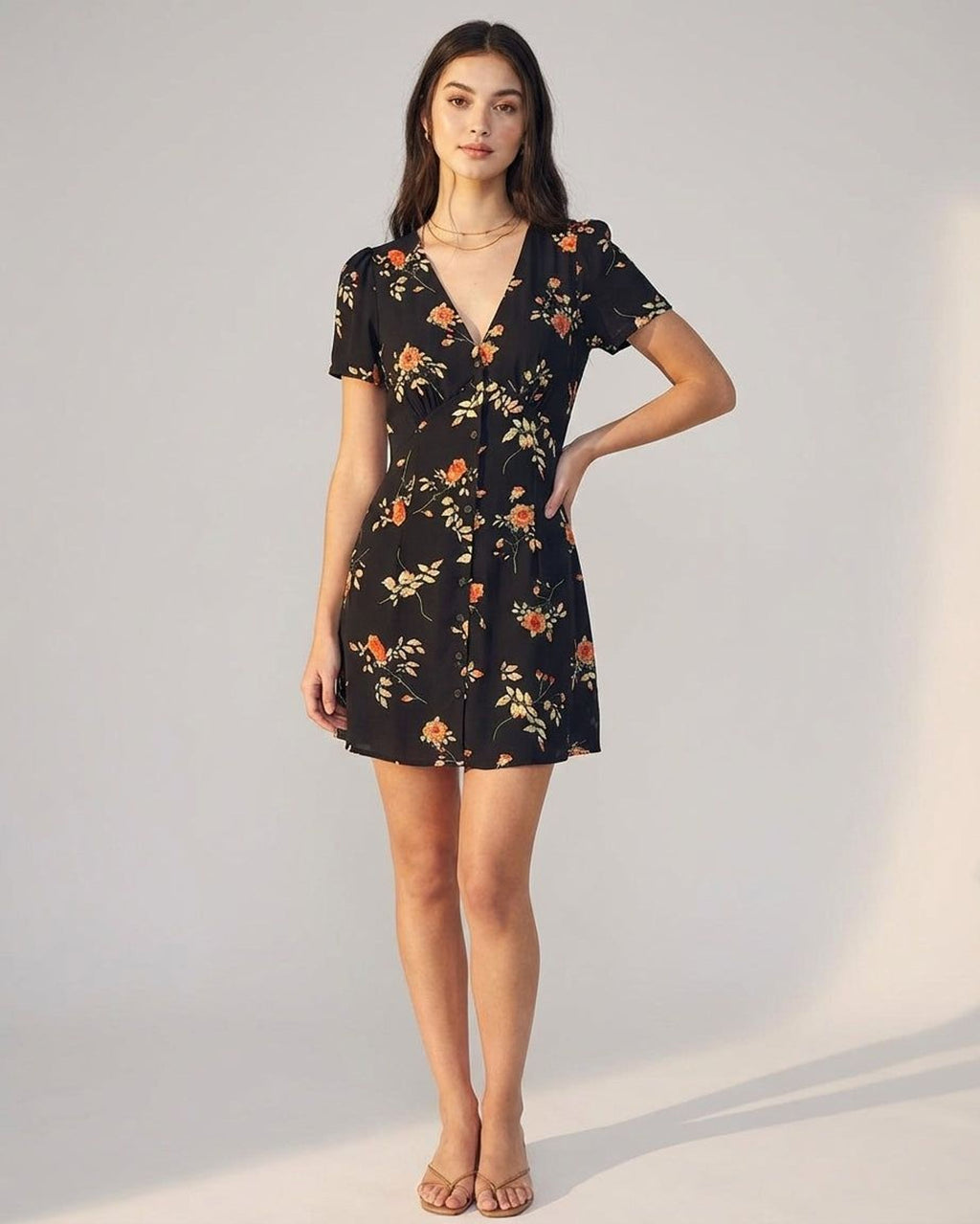 Elodie Varn | Women's Black Floral V Neck Maxi Dress
