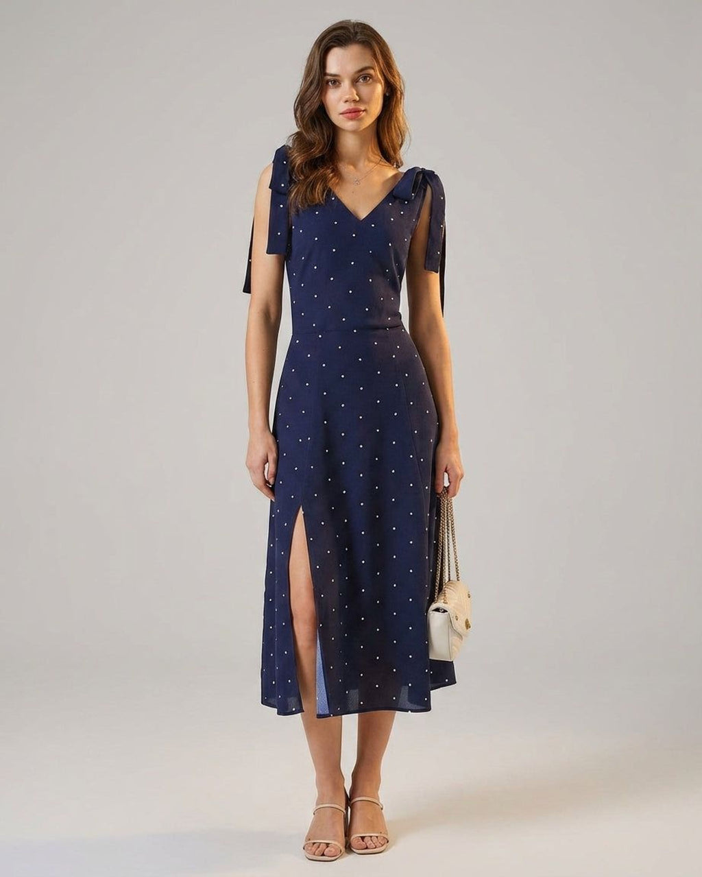 Elena Voss | Women's Navy Polka Dot Midi Skirt